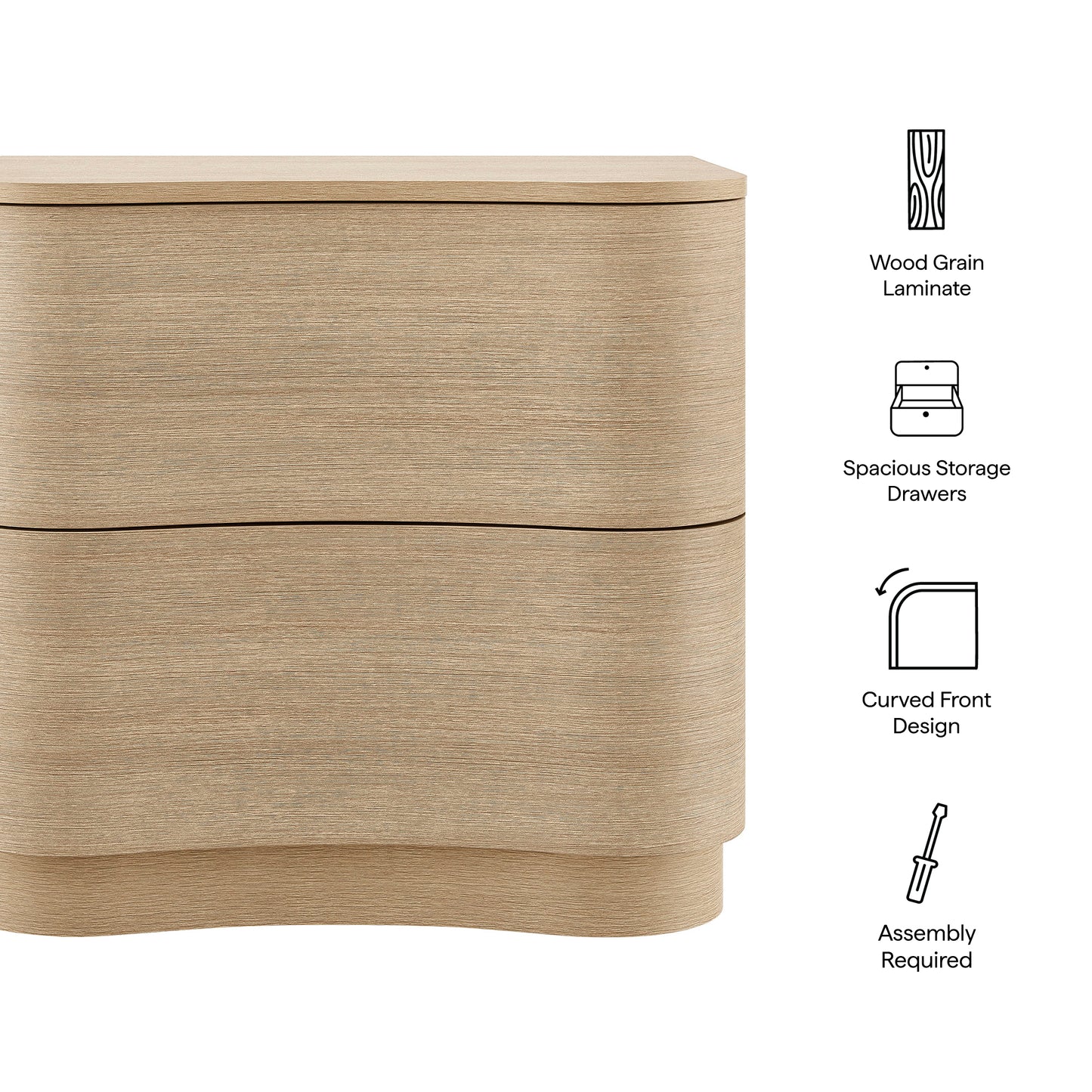 Mirae 2-Drawer Curved Nightstand by Modway