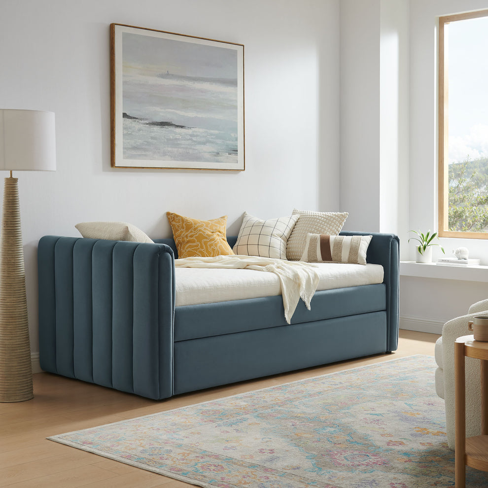 Veyla Channel Tufted Performance Velvet Twin Daybed With Trundle by Modway | Beds | Modishstore - 1