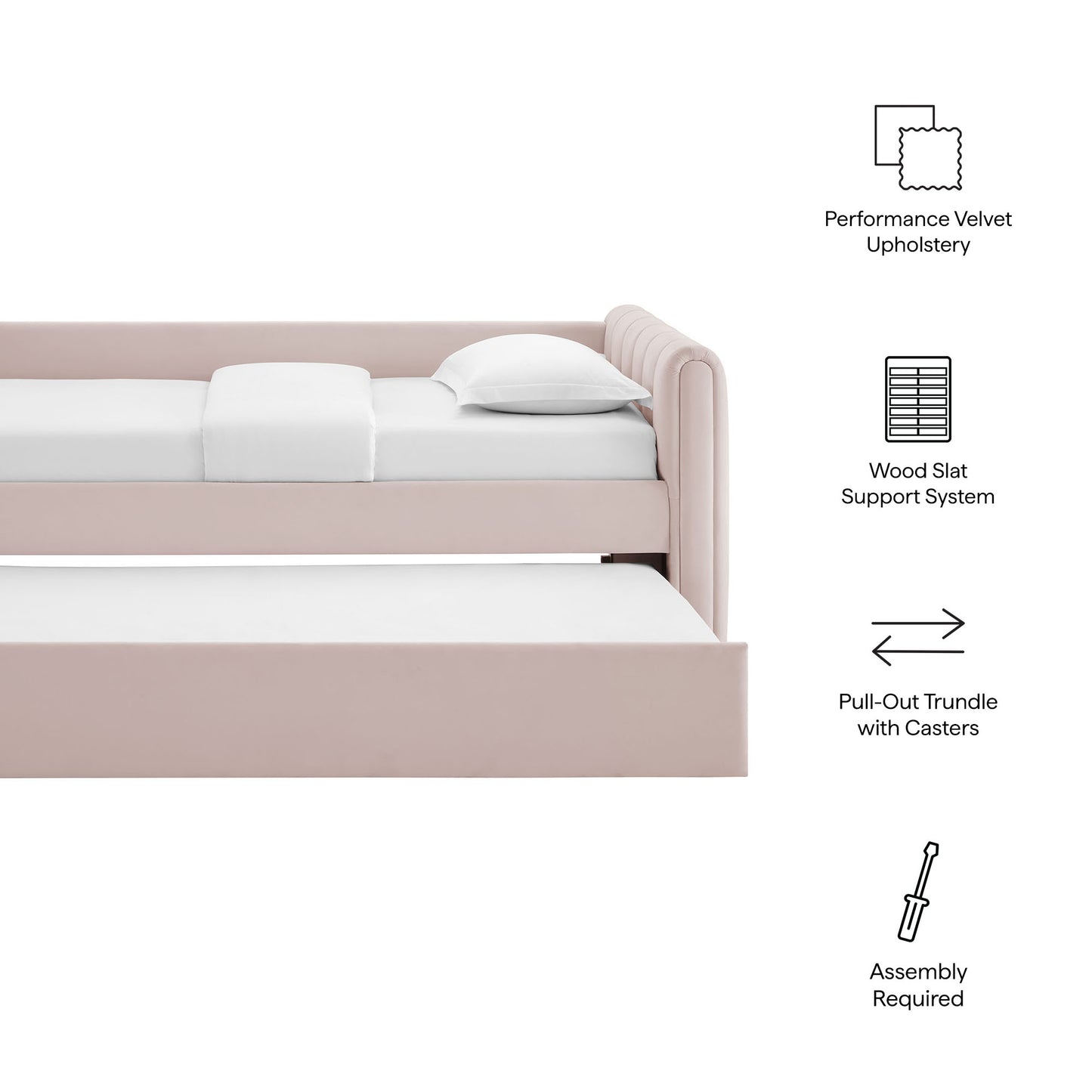 Veyla Channel Tufted Performance Velvet Twin Daybed With Trundle by Modway | Beds | Modishstore - 47