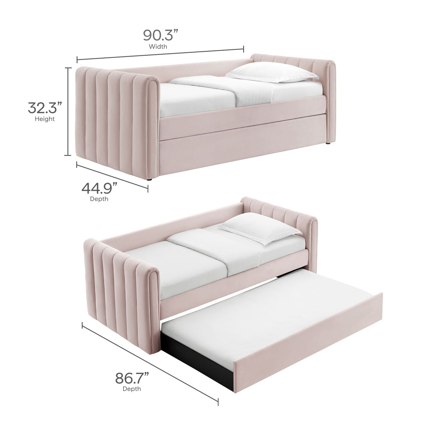Veyla Channel Tufted Performance Velvet Twin Daybed With Trundle by Modway | Beds | Modishstore - 48