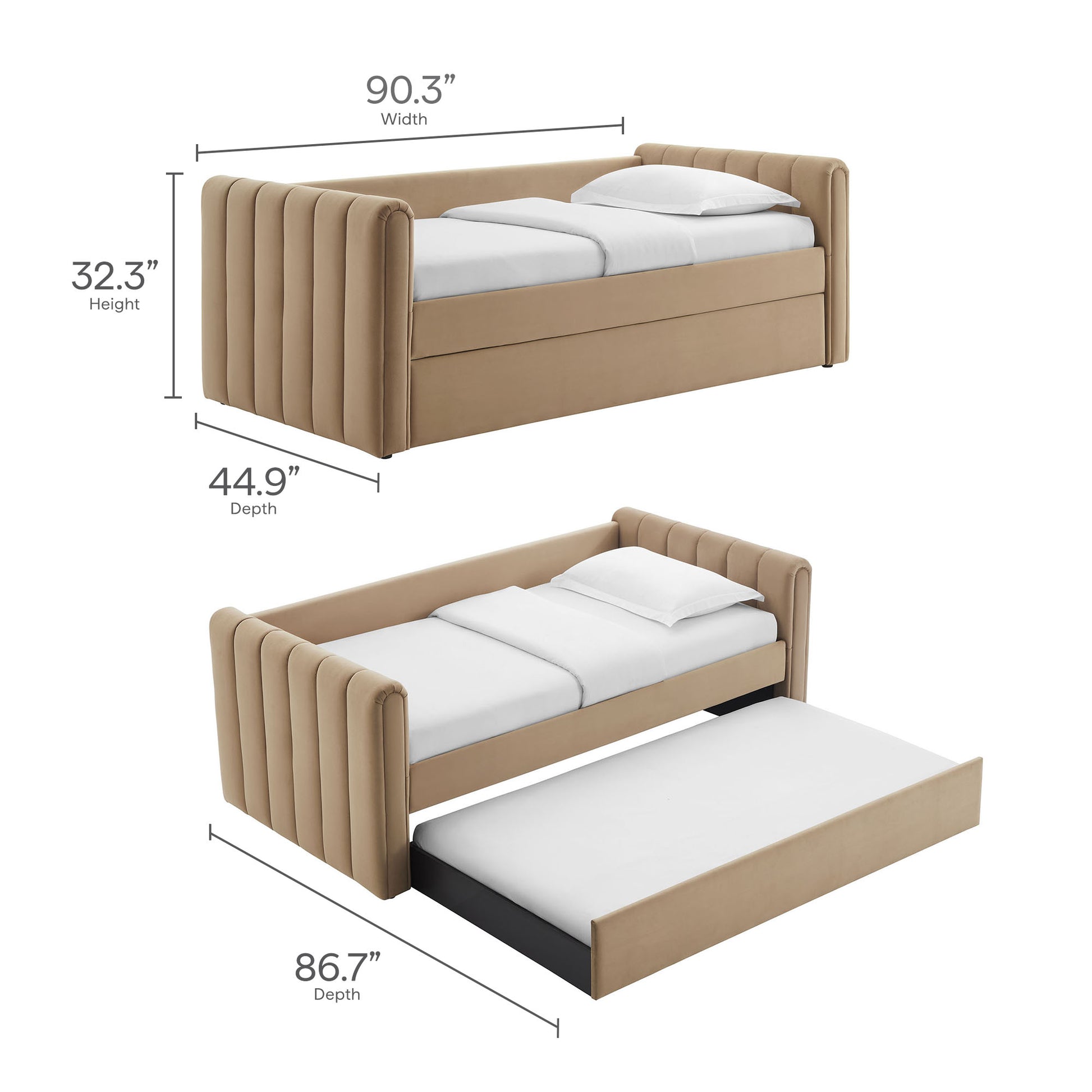 Veyla Channel Tufted Performance Velvet Twin Daybed With Trundle by Modway | Beds | Modishstore - 64