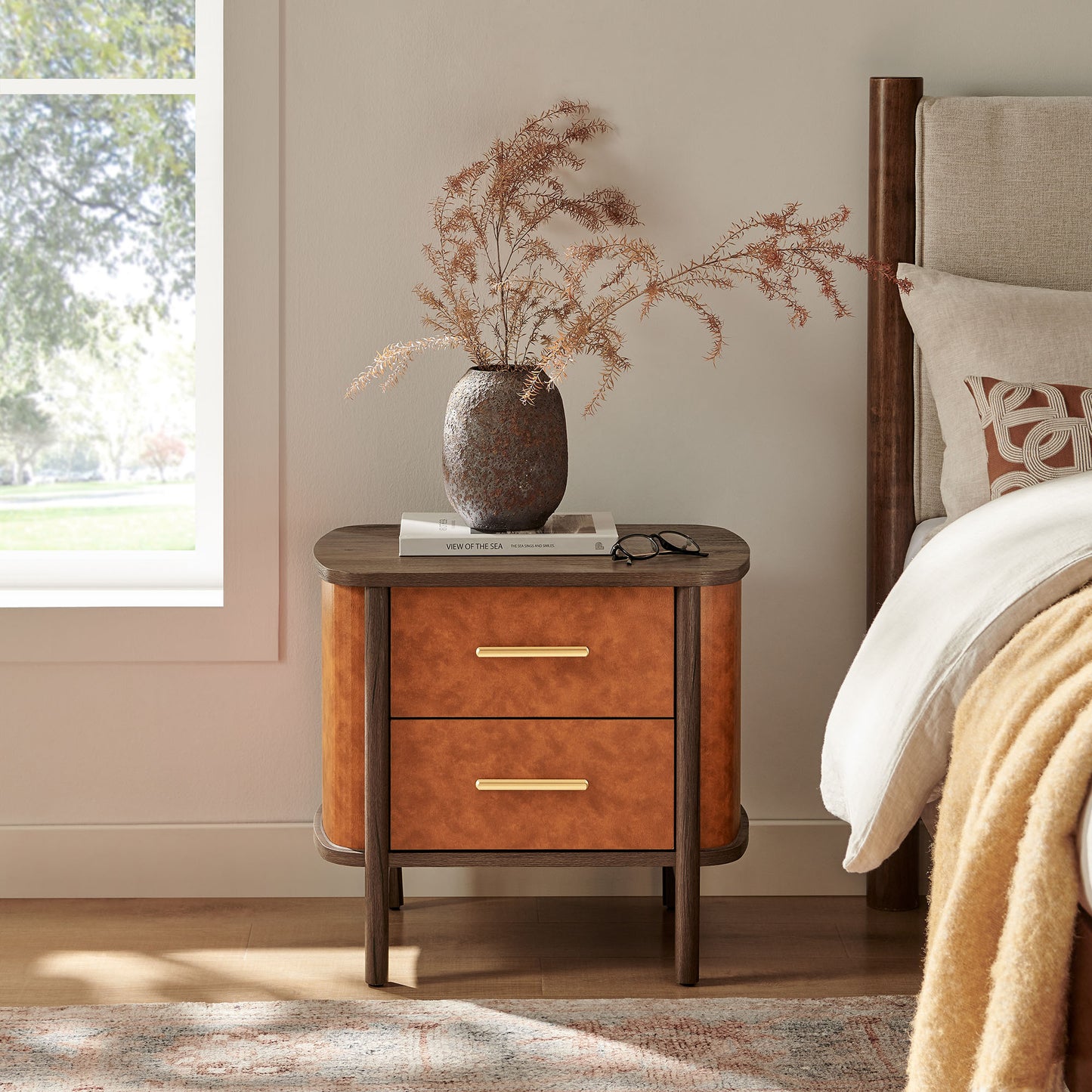 Coralie 2-Drawer Curved Vegan Leather Nightstand by Modway