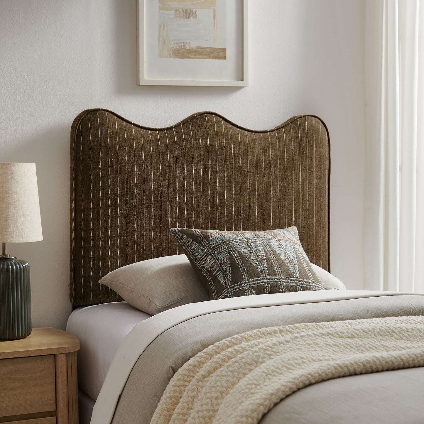 Athena Striped Fabric Upholstered Twin Size Headboard by Modway