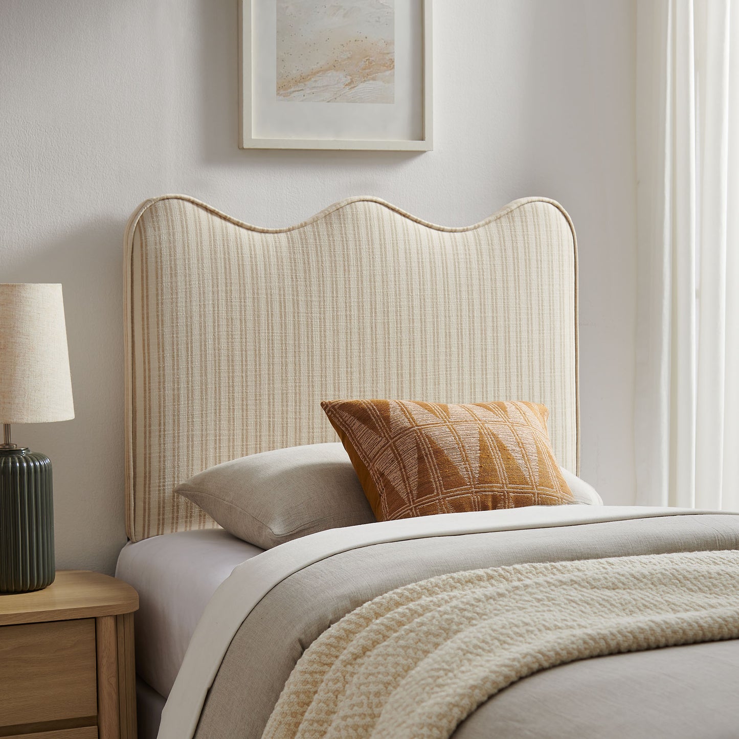 Athena Striped Fabric Upholstered Twin Size Headboard by Modway