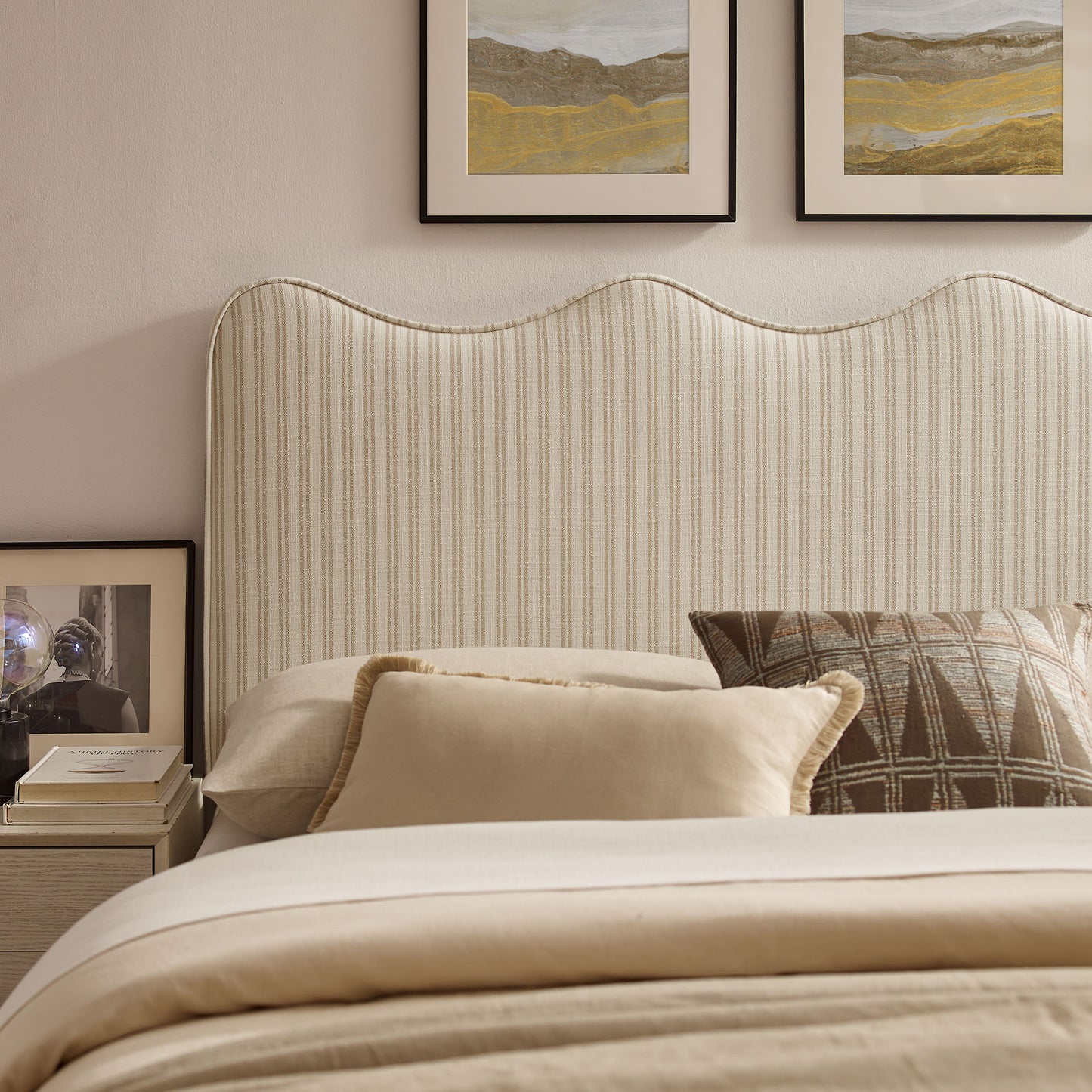 Athena Striped Fabric Upholstered Queen Size Headboard by Modway