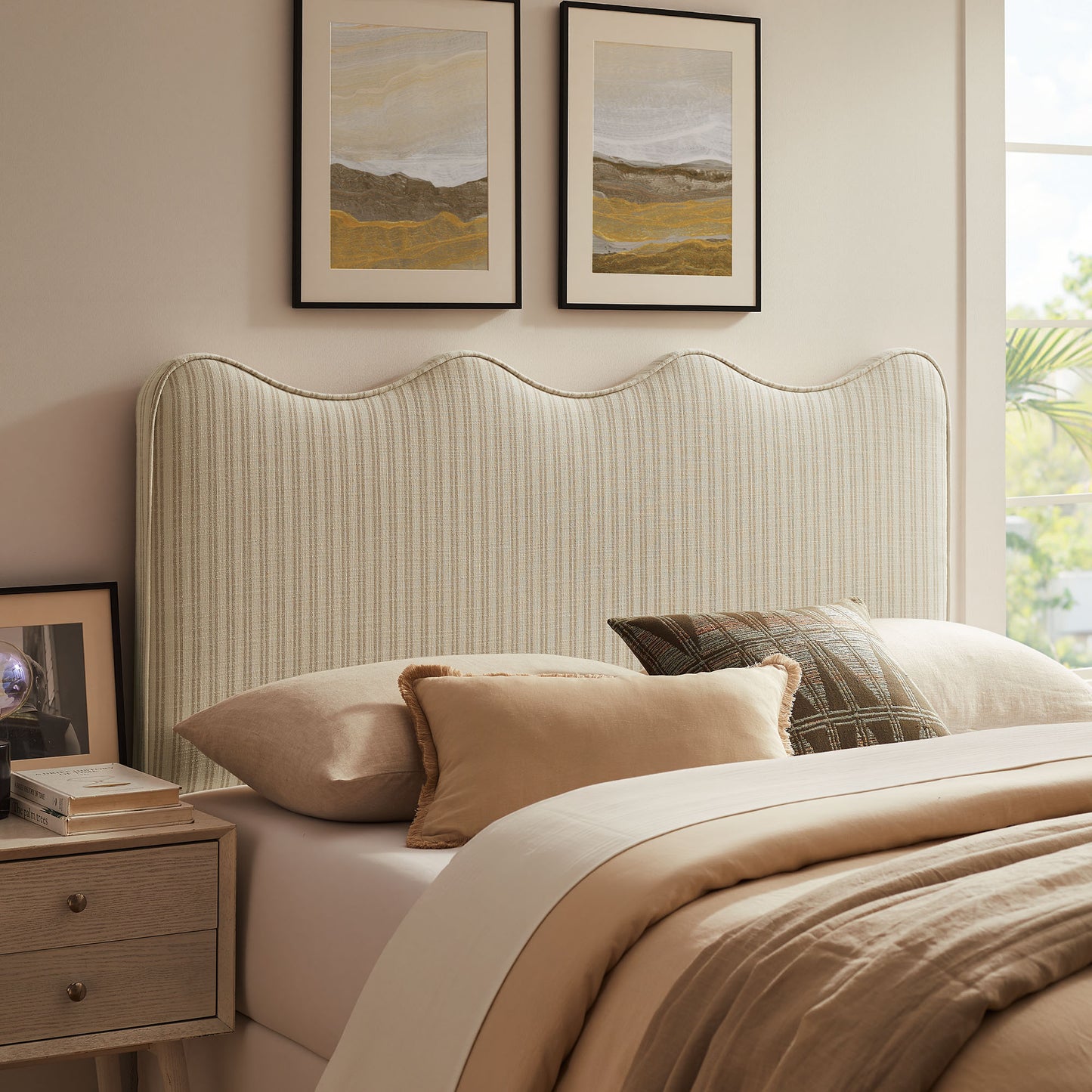 Athena Striped Fabric Upholstered Queen Size Headboard by Modway