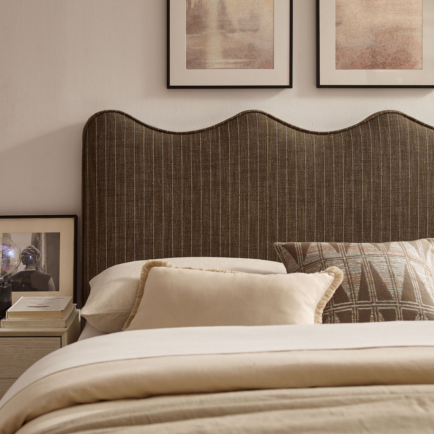 Athena Striped Fabric Upholstered King Size Headboard by Modway
