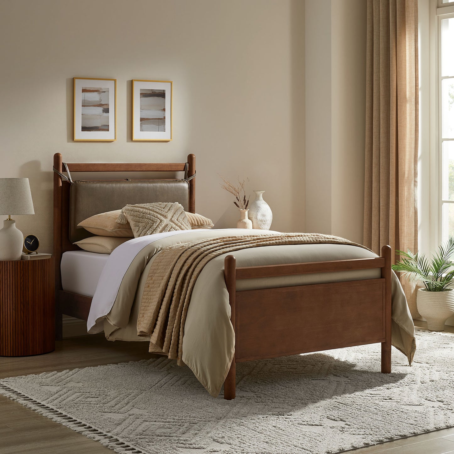 Leni Twin Size Vegan Leather and Wood Platform Bed Frame by Modway