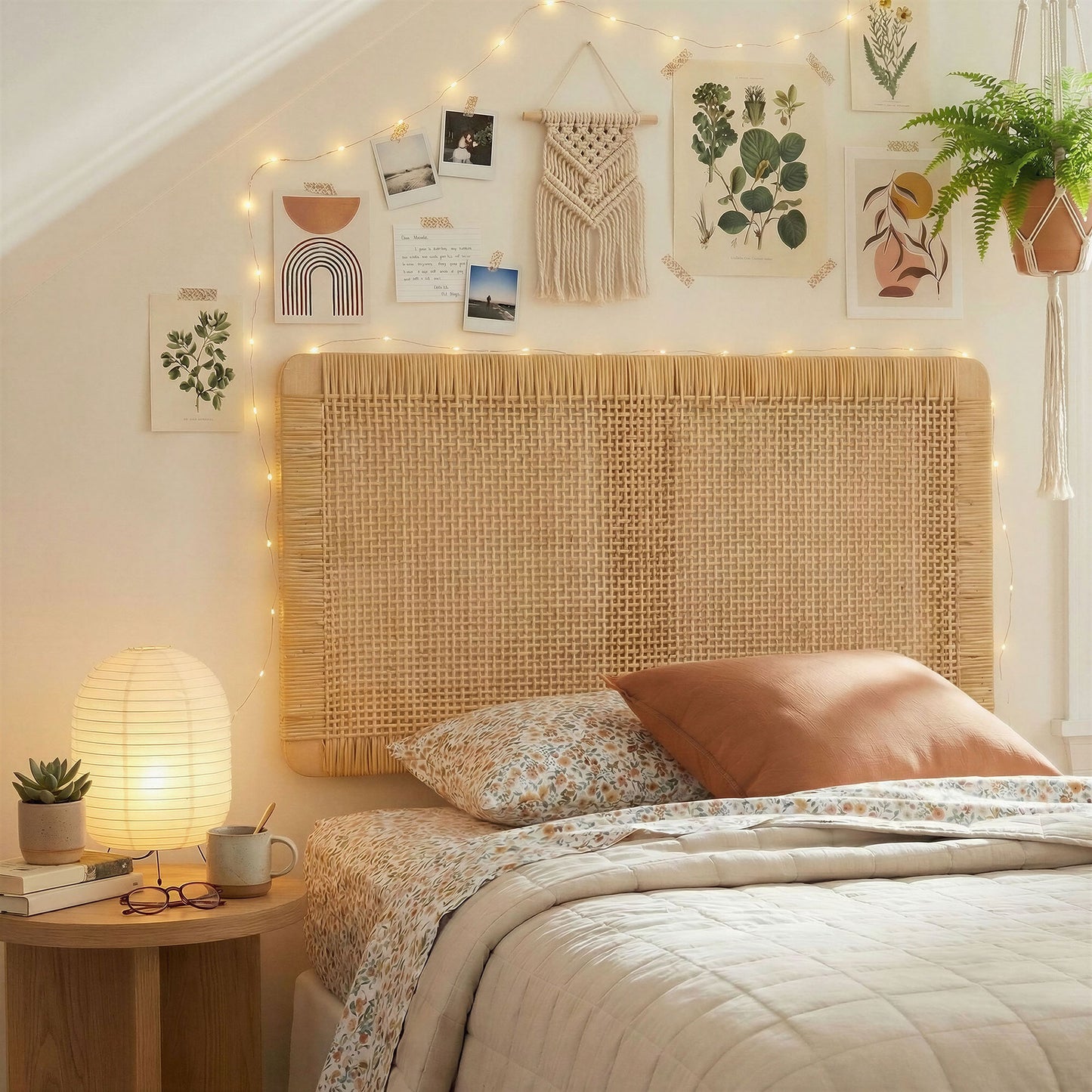 Sandy Wall Mounted Wood and Rattan Twin Size Headboard by Modway