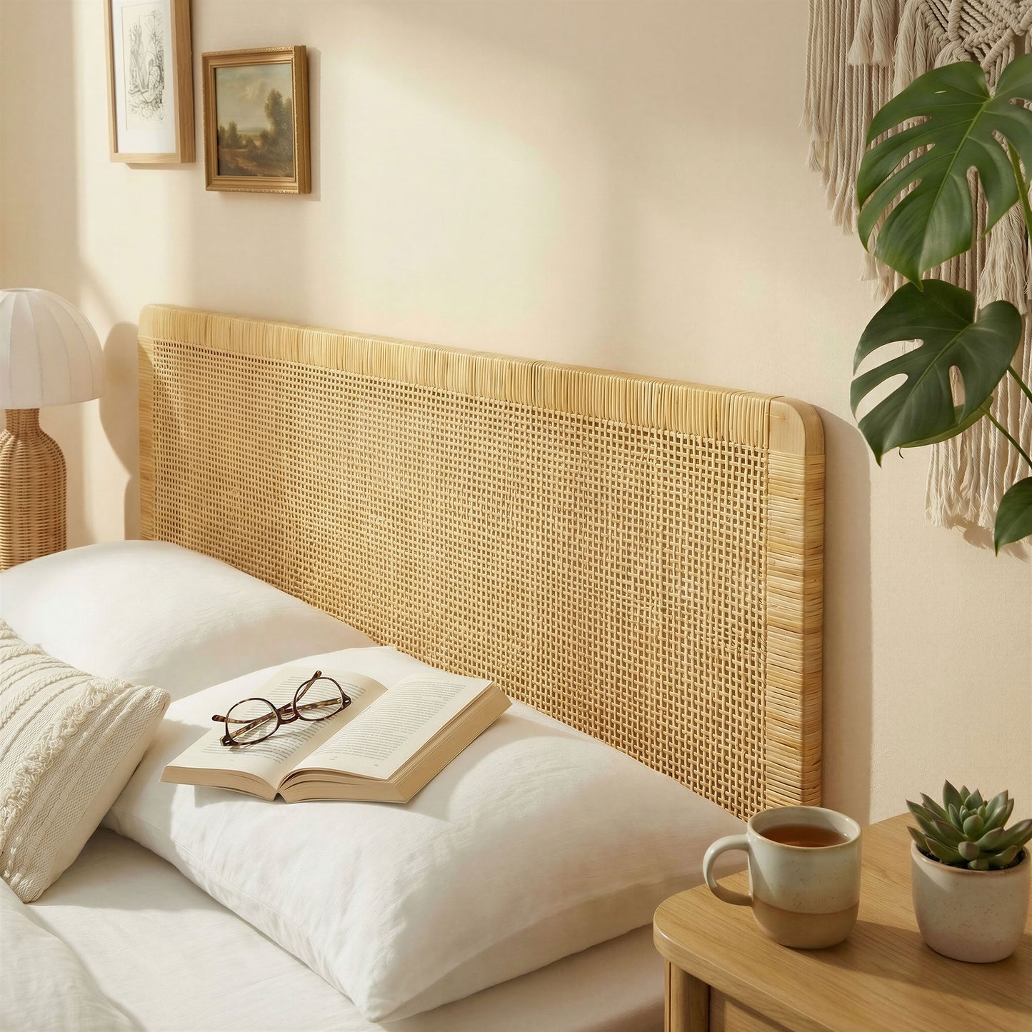 Sandy Wall Mounted Wood and Rattan Full Size Headboard by Modway