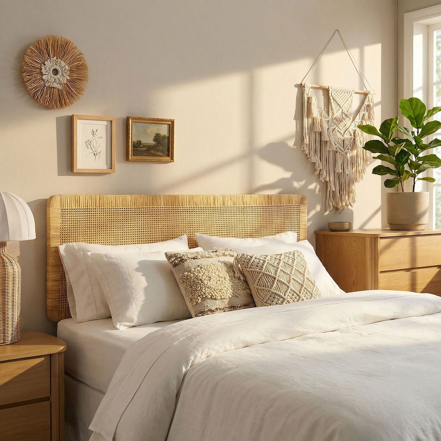 Sandy Wall Mounted Wood and Rattan Full Size Headboard by Modway