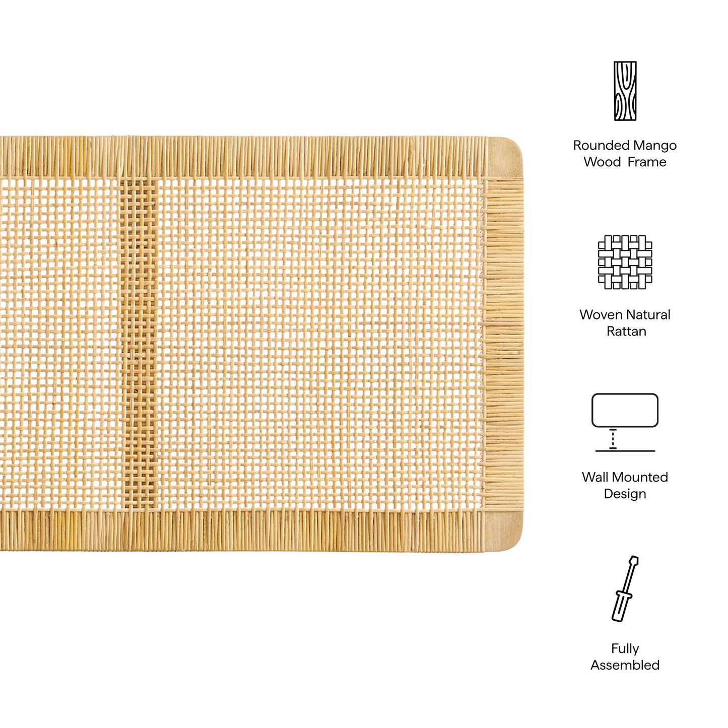 Sandy Wall Mounted Wood and Rattan Full Size Headboard by Modway
