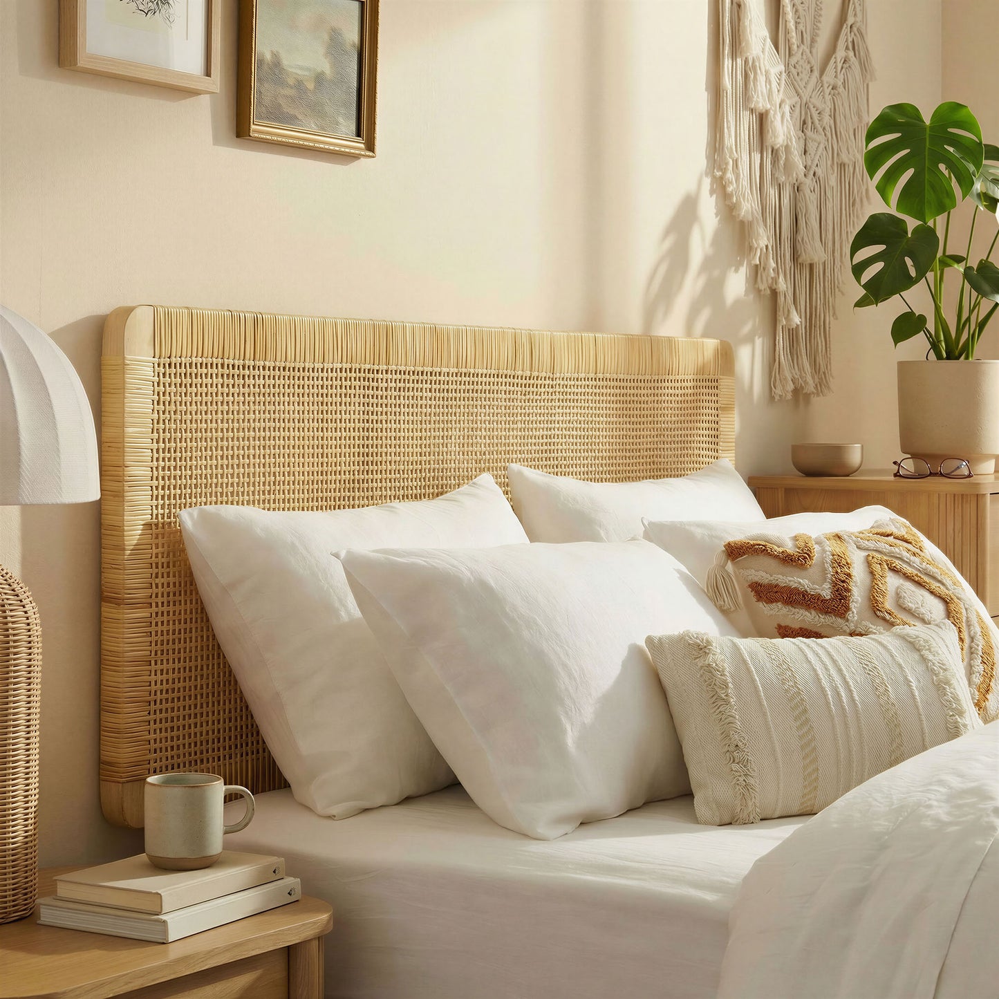 Sandy Wall Mounted Wood and Rattan Queen Size Headboard by Modway