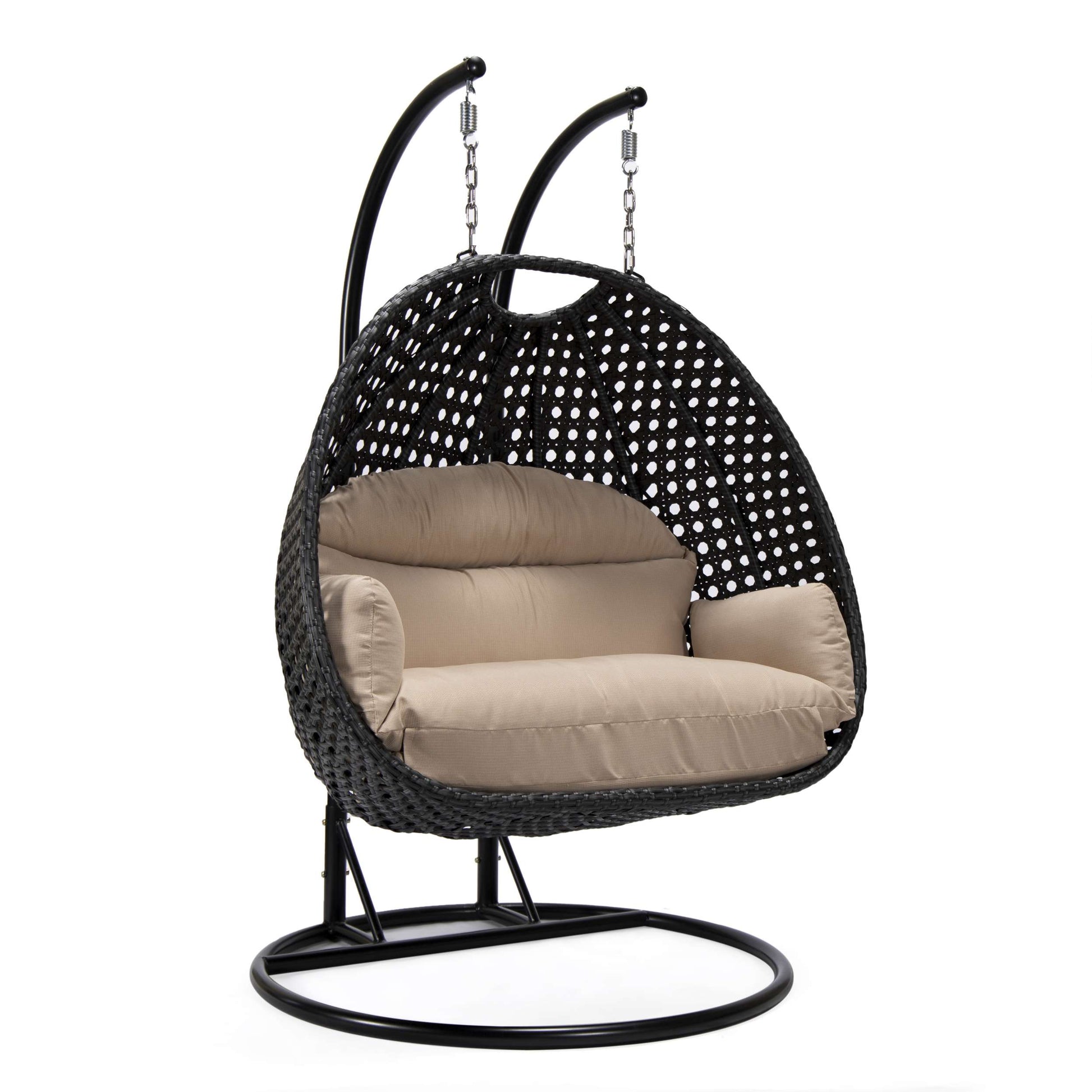 LeisureMod Mendoza Charcoal Wicker Hanging 2 person Egg Swing Chair | Outdoor Porch Swings | Modishstore - 10