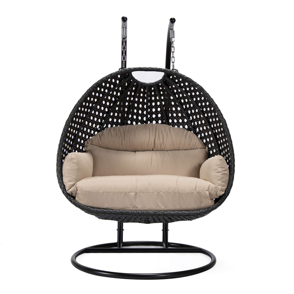 LeisureMod Mendoza Charcoal Wicker Hanging 2 person Egg Swing Chair | Outdoor Porch Swings | Modishstore - 3
