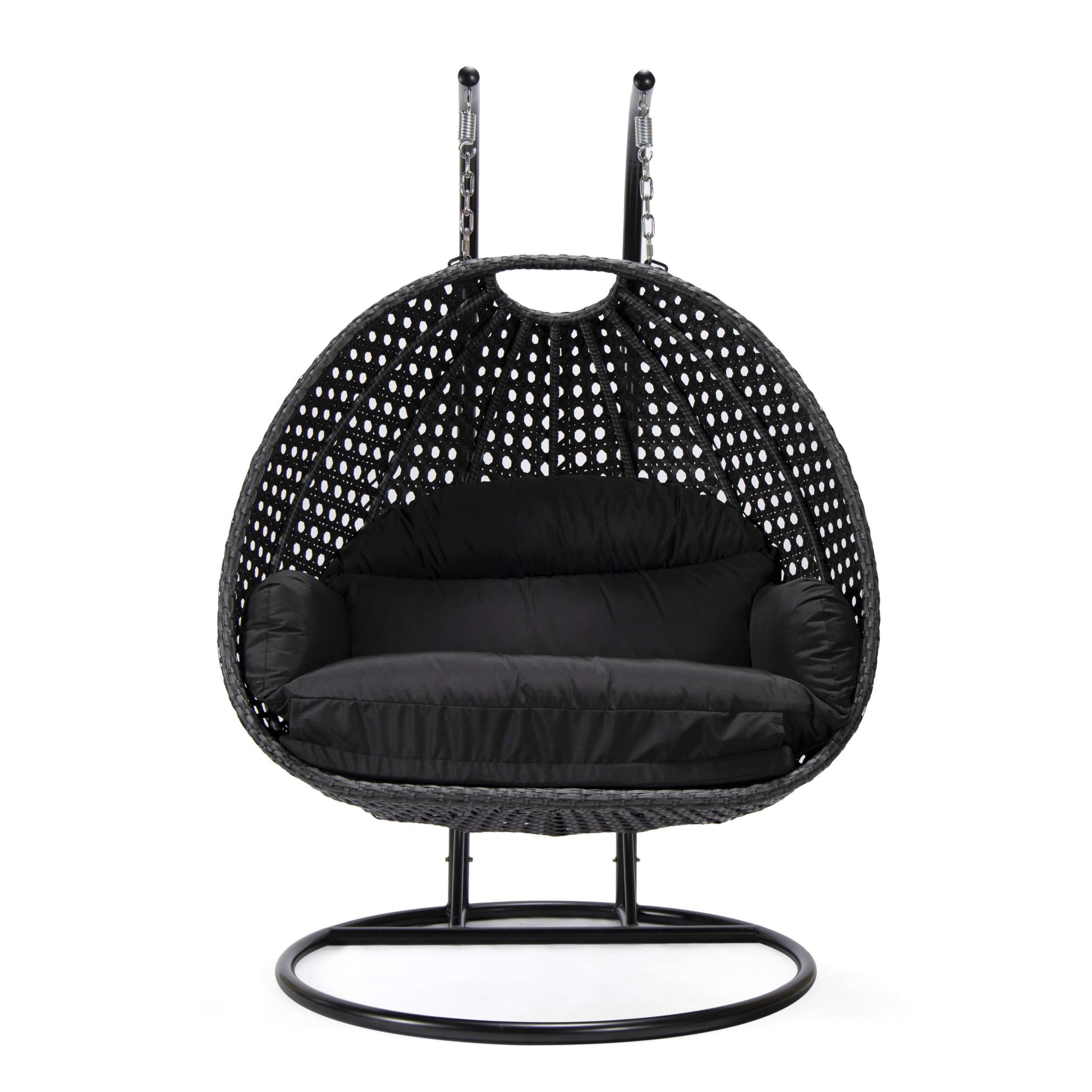 LeisureMod Mendoza Charcoal Wicker Hanging 2 person Egg Swing Chair | Outdoor Porch Swings | Modishstore - 14