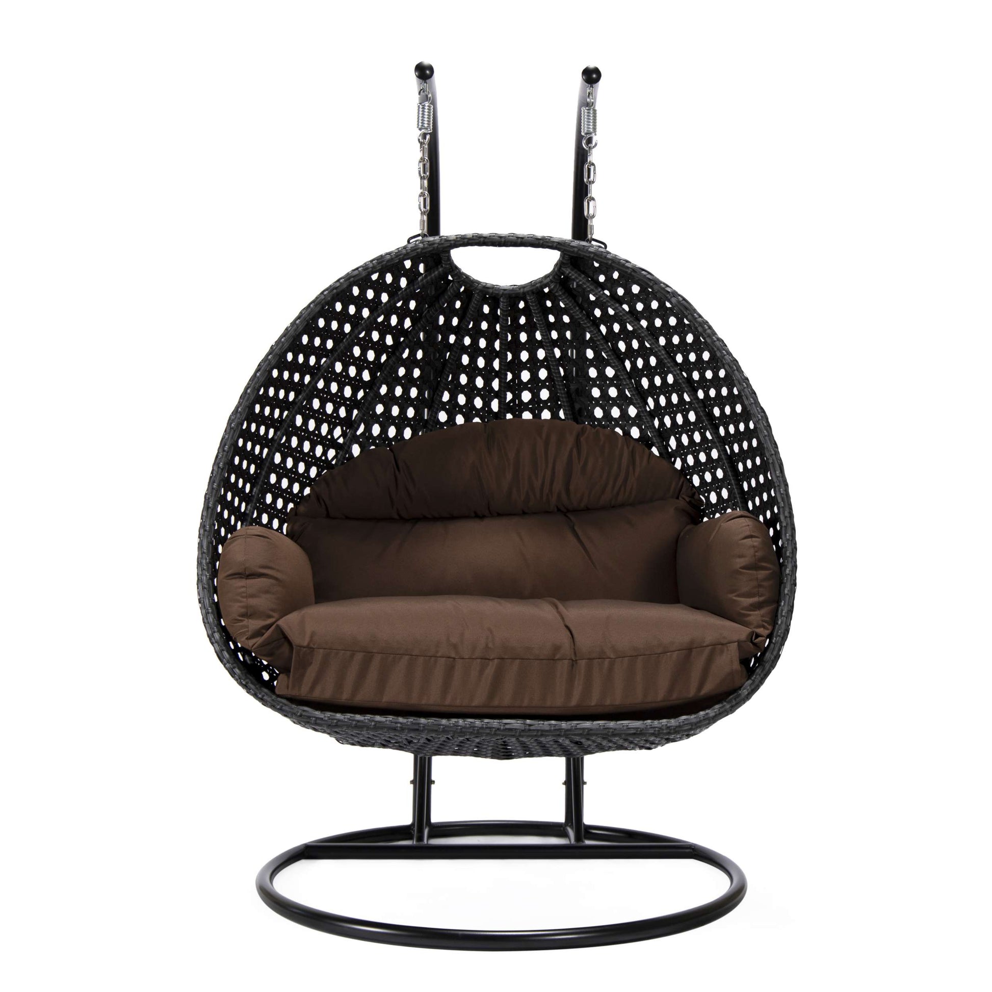 LeisureMod Mendoza Charcoal Wicker Hanging 2 person Egg Swing Chair | Outdoor Porch Swings | Modishstore - 28