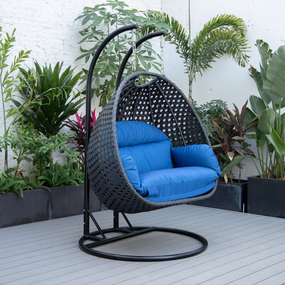 LeisureMod Mendoza Charcoal Wicker Hanging 2 person Egg Swing Chair | Outdoor Porch Swings | Modishstore - 37