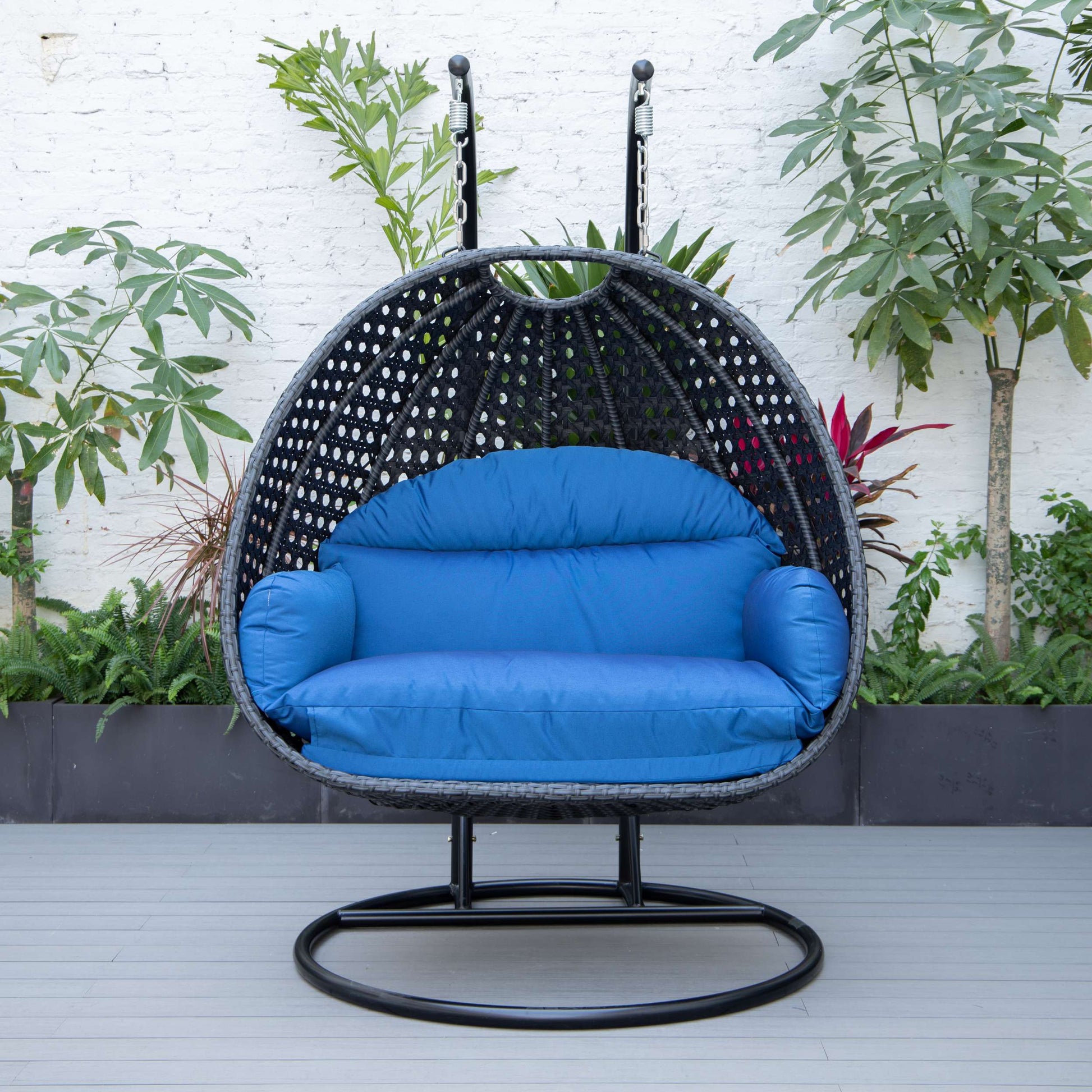 LeisureMod Mendoza Charcoal Wicker Hanging 2 person Egg Swing Chair | Outdoor Porch Swings | Modishstore - 36