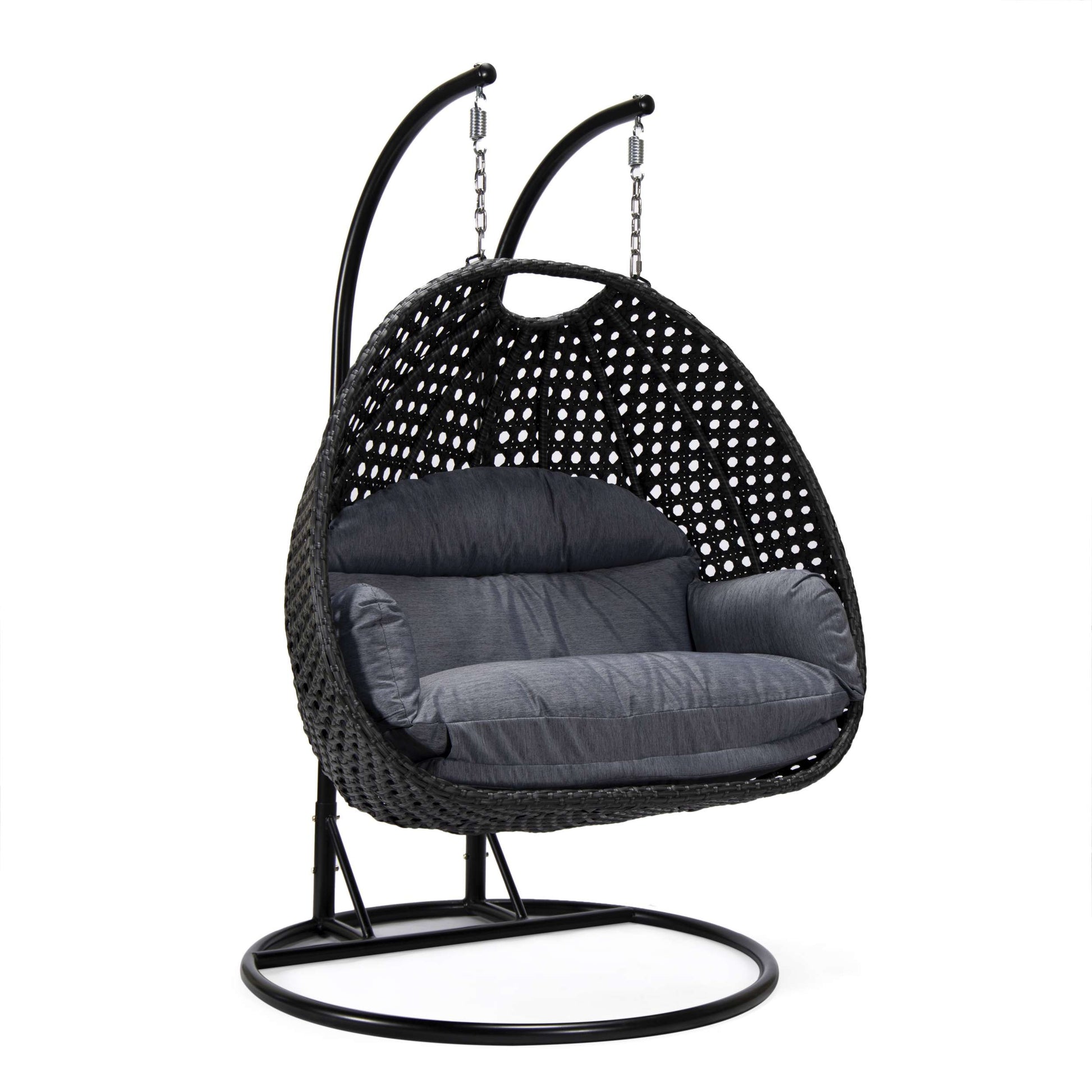 LeisureMod Mendoza Charcoal Wicker Hanging 2 person Egg Swing Chair | Outdoor Porch Swings | Modishstore - 49