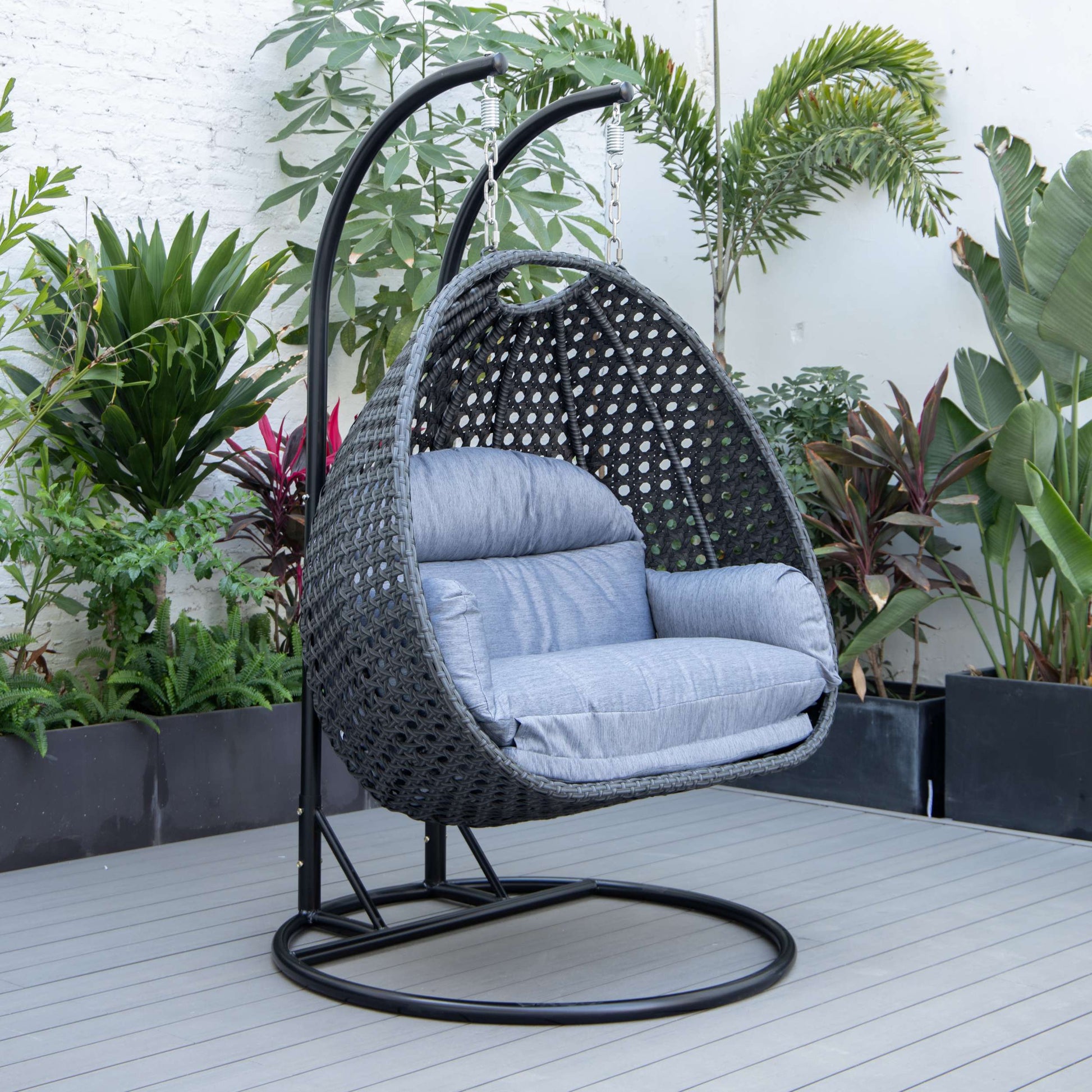 LeisureMod Mendoza Charcoal Wicker Hanging 2 person Egg Swing Chair | Outdoor Porch Swings | Modishstore - 50