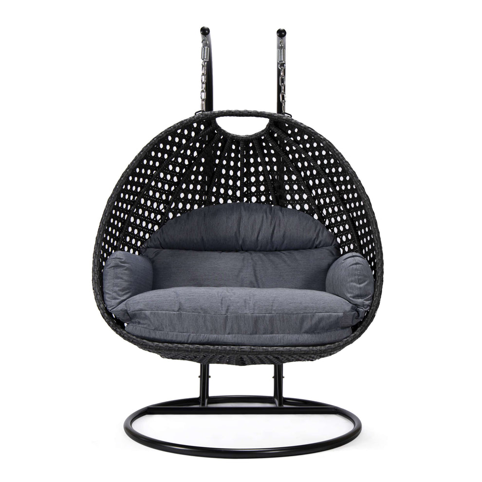 LeisureMod Mendoza Charcoal Wicker Hanging 2 person Egg Swing Chair | Outdoor Porch Swings | Modishstore - 48