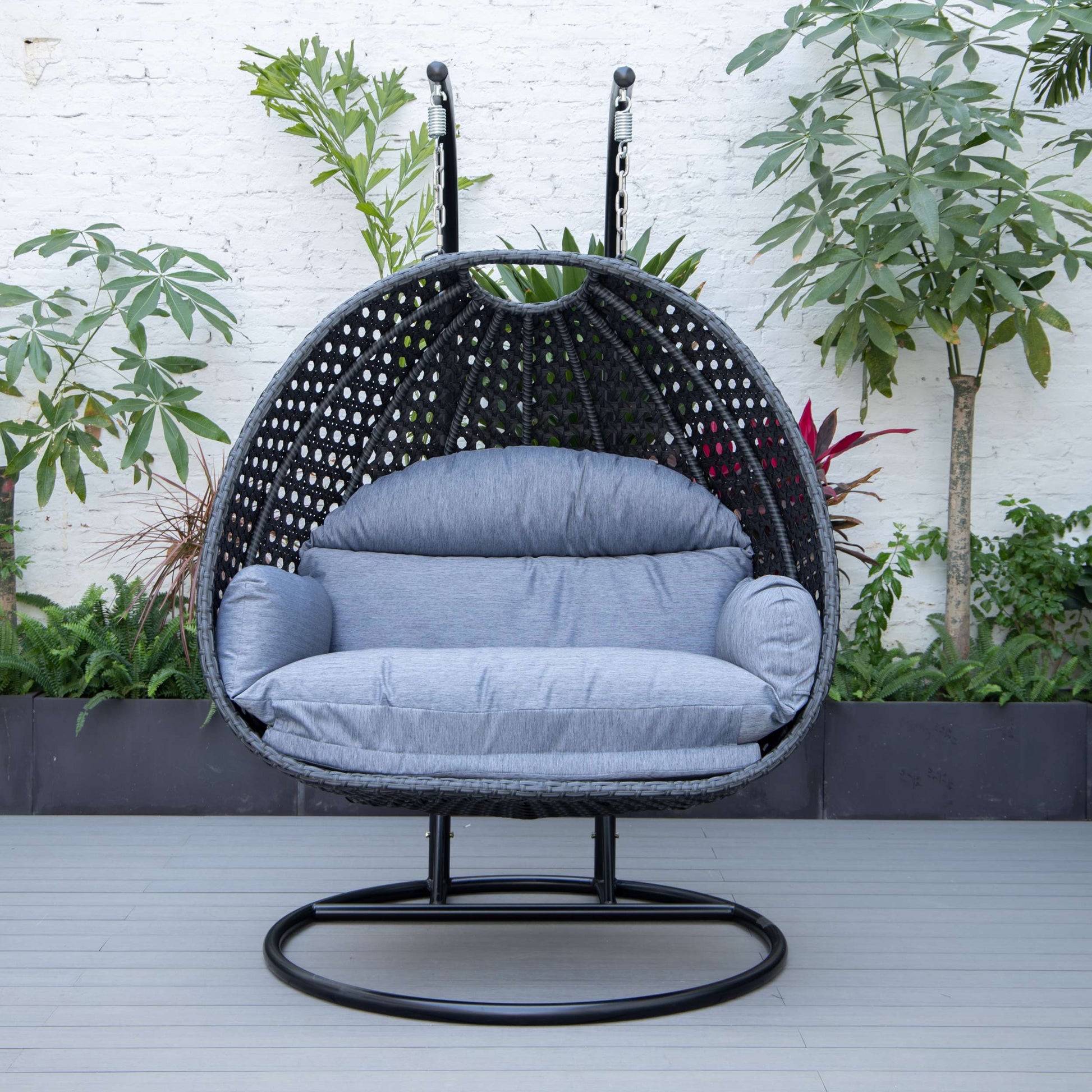 LeisureMod Mendoza Charcoal Wicker Hanging 2 person Egg Swing Chair | Outdoor Porch Swings | Modishstore - 47