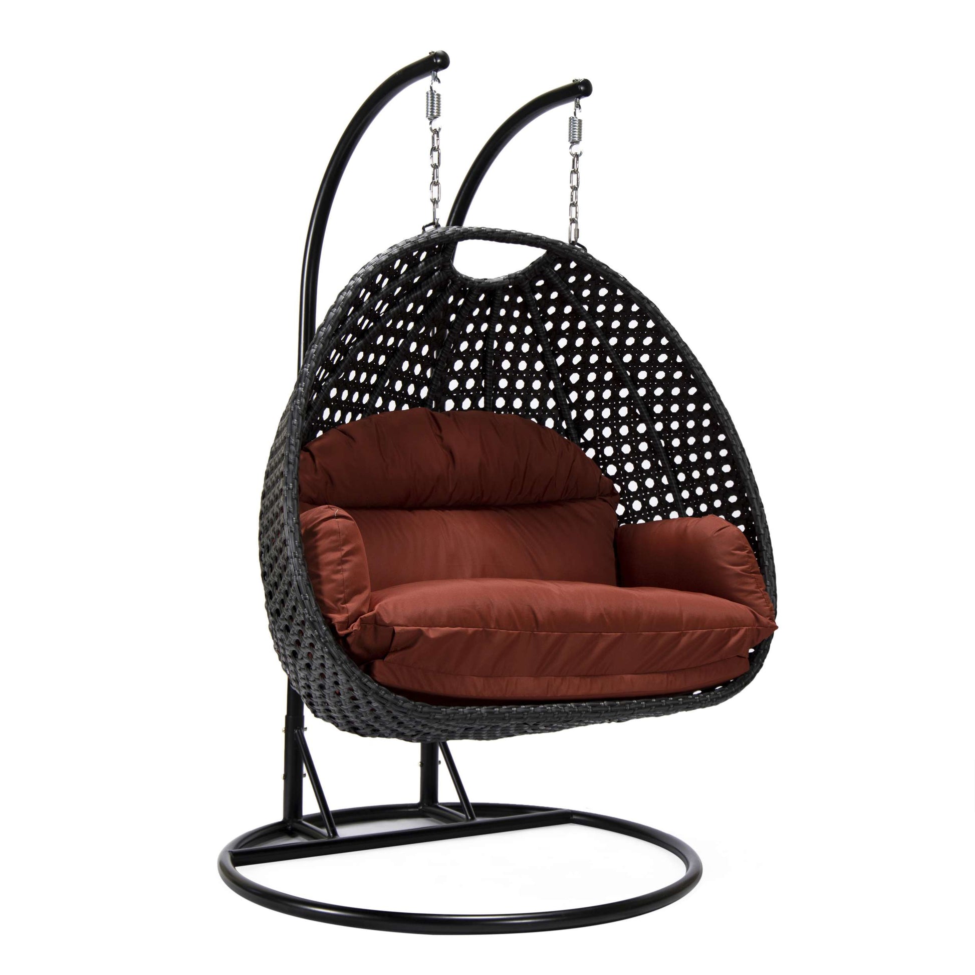 LeisureMod Mendoza Charcoal Wicker Hanging 2 person Egg Swing Chair | Outdoor Porch Swings | Modishstore - 79