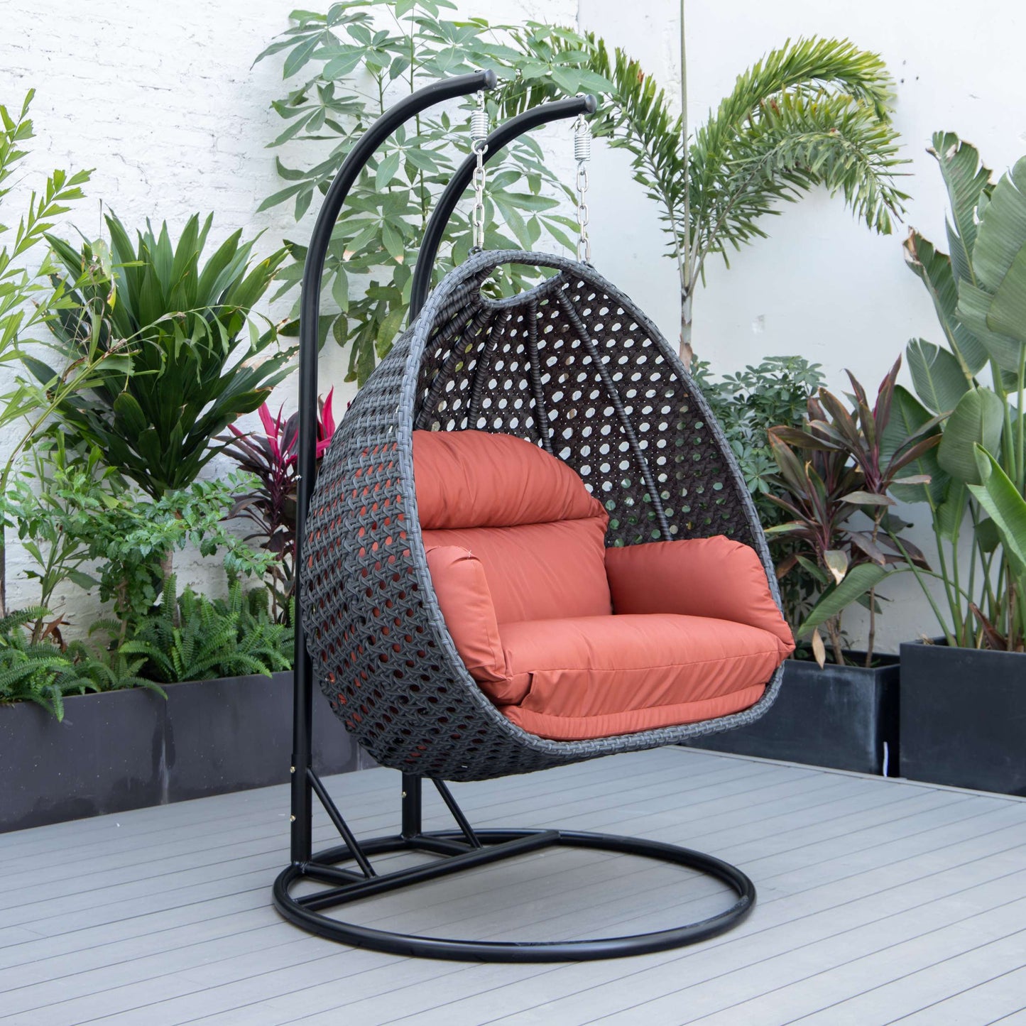 LeisureMod Mendoza Charcoal Wicker Hanging 2 person Egg Swing Chair | Outdoor Porch Swings | Modishstore - 80