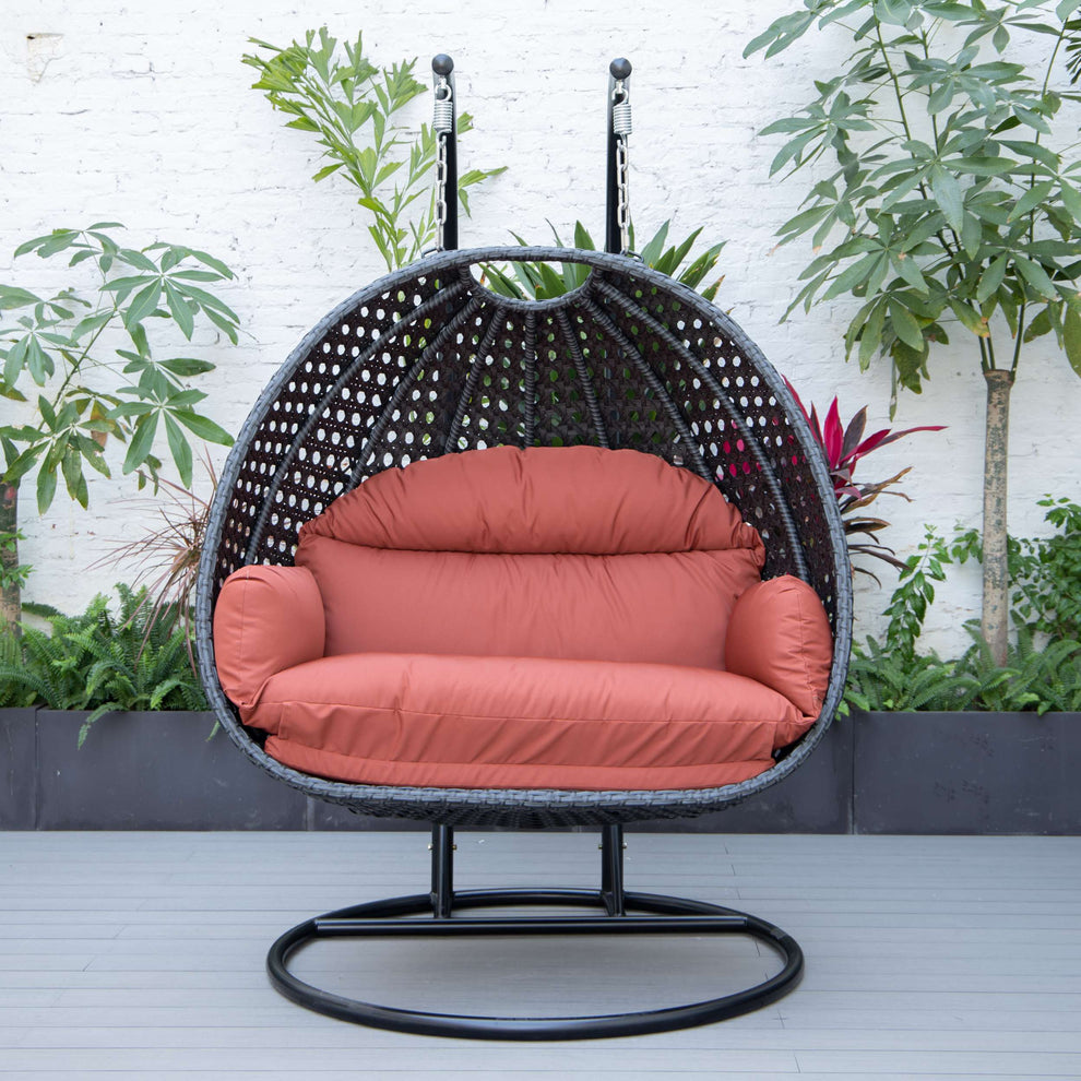 LeisureMod Mendoza Charcoal Wicker Hanging 2 person Egg Swing Chair | Outdoor Porch Swings | Modishstore - 76