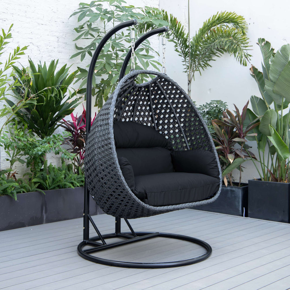 LeisureMod Mendoza Charcoal Wicker Hanging 2 person Egg Swing Chair | Outdoor Porch Swings | Modishstore - 63