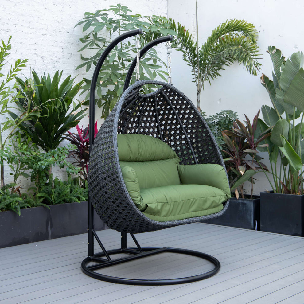 LeisureMod Mendoza Charcoal Wicker Hanging 2 person Egg Swing Chair | Outdoor Porch Swings | Modishstore - 60