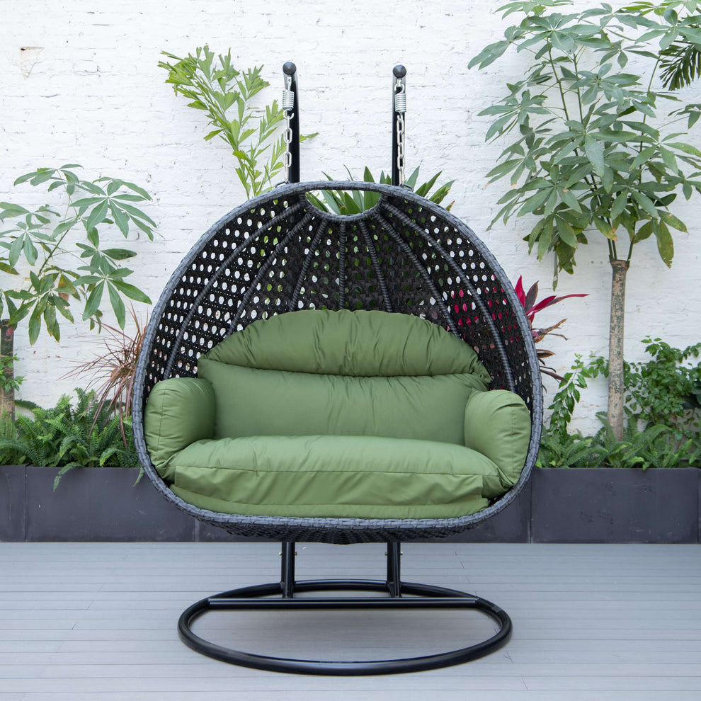 LeisureMod Mendoza Charcoal Wicker Hanging 2 person Egg Swing Chair | Outdoor Porch Swings | Modishstore - 56
