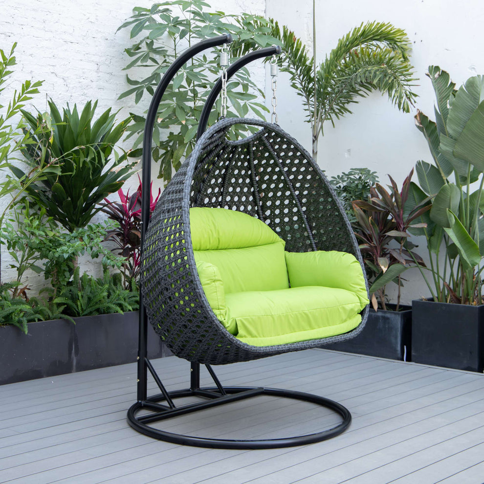 LeisureMod Mendoza Charcoal Wicker Hanging 2 person Egg Swing Chair | Outdoor Porch Swings | Modishstore - 90