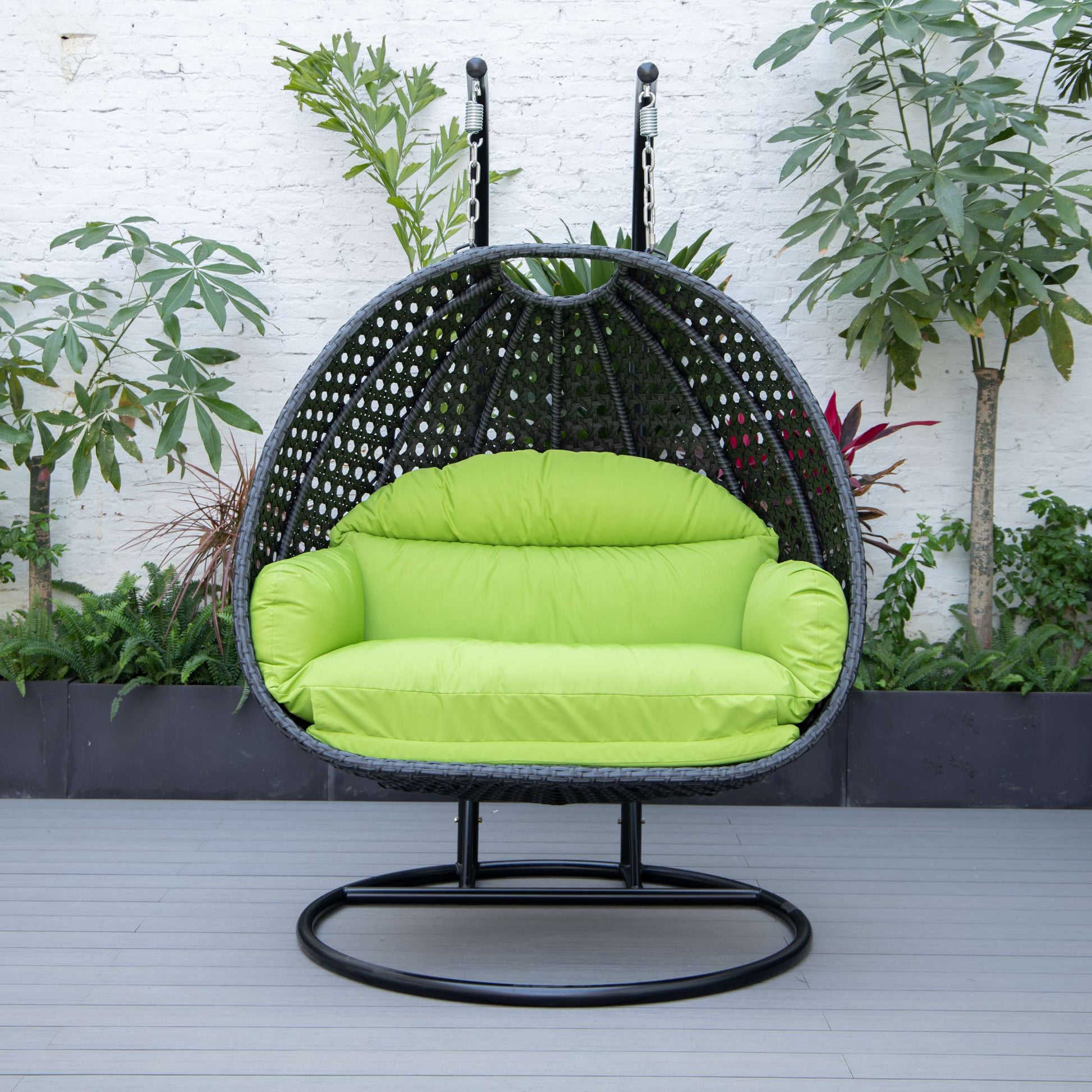 LeisureMod Mendoza Charcoal Wicker Hanging 2 person Egg Swing Chair | Outdoor Porch Swings | Modishstore - 86