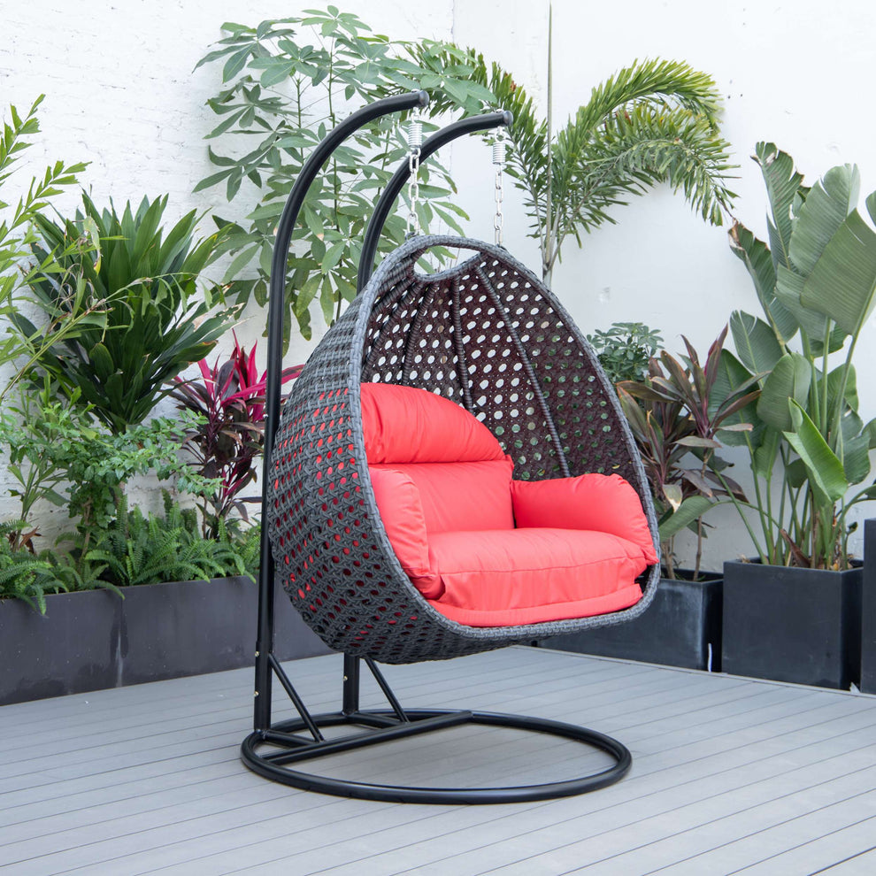LeisureMod Mendoza Charcoal Wicker Hanging 2 person Egg Swing Chair | Outdoor Porch Swings | Modishstore - 100