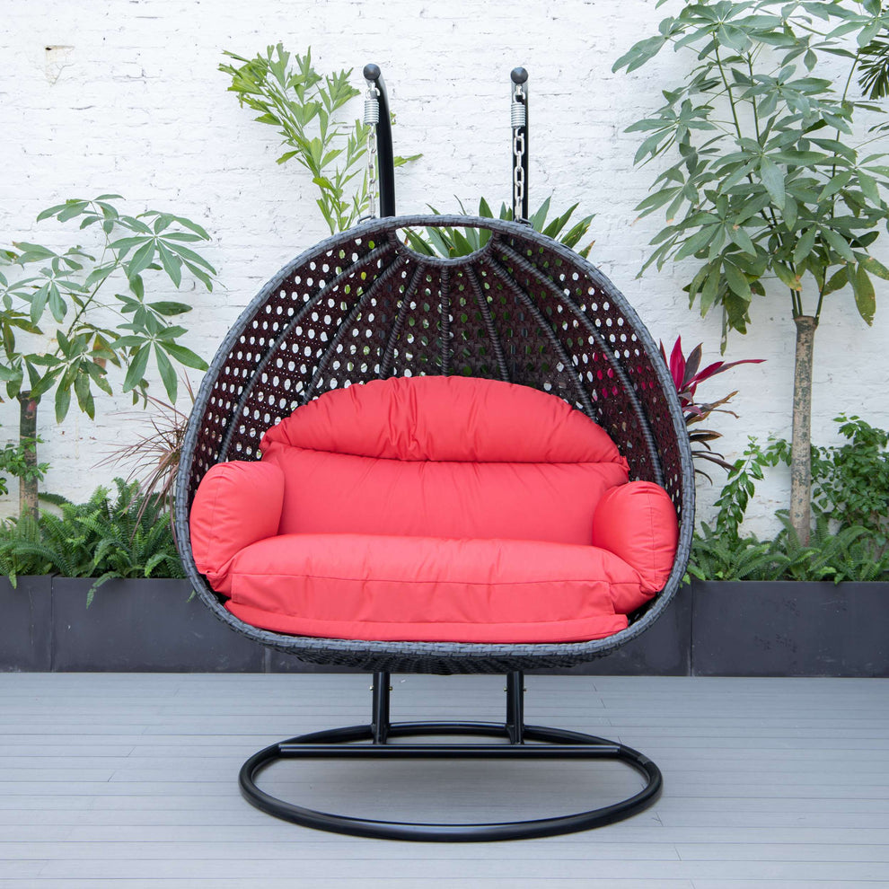 LeisureMod Mendoza Charcoal Wicker Hanging 2 person Egg Swing Chair | Outdoor Porch Swings | Modishstore - 97