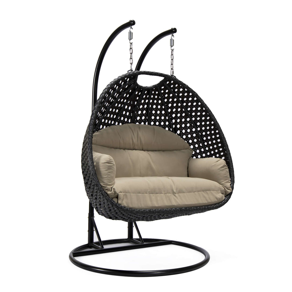 LeisureMod Mendoza Charcoal Wicker Hanging 2 person Egg Swing Chair | Outdoor Porch Swings | Modishstore - 109