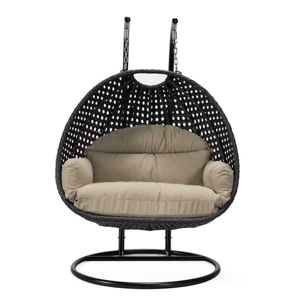 LeisureMod Mendoza Charcoal Wicker Hanging 2 person Egg Swing Chair | Outdoor Porch Swings | Modishstore - 107