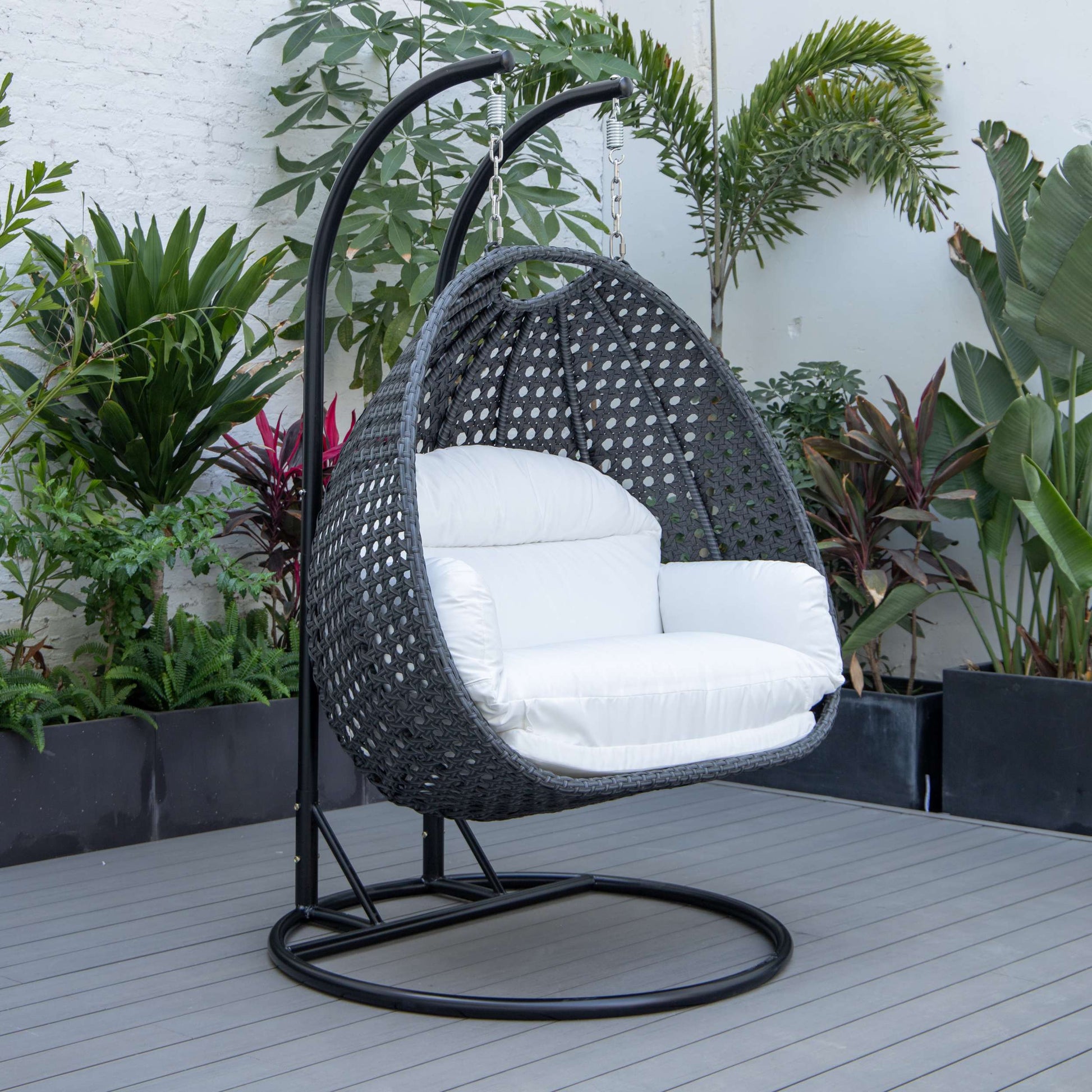 LeisureMod Mendoza Charcoal Wicker Hanging 2 person Egg Swing Chair | Outdoor Porch Swings | Modishstore - 120