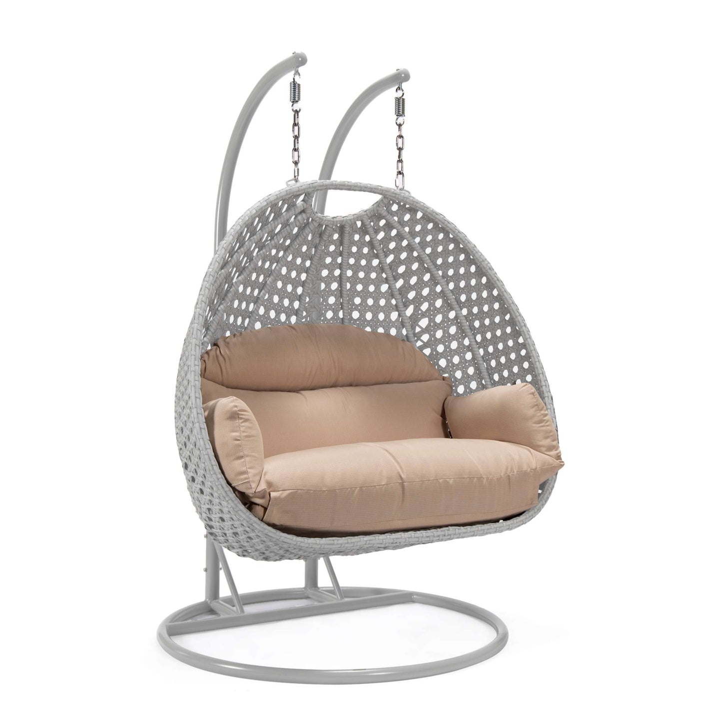 LeisureMod Mendoza Light Grey Wicker Hanging 2 person Egg Swing Chair | Outdoor Porch Swings | Modishstore - 5