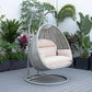 LeisureMod Mendoza Light Grey Wicker Hanging 2 person Egg Swing Chair | Outdoor Porch Swings | Modishstore - 2