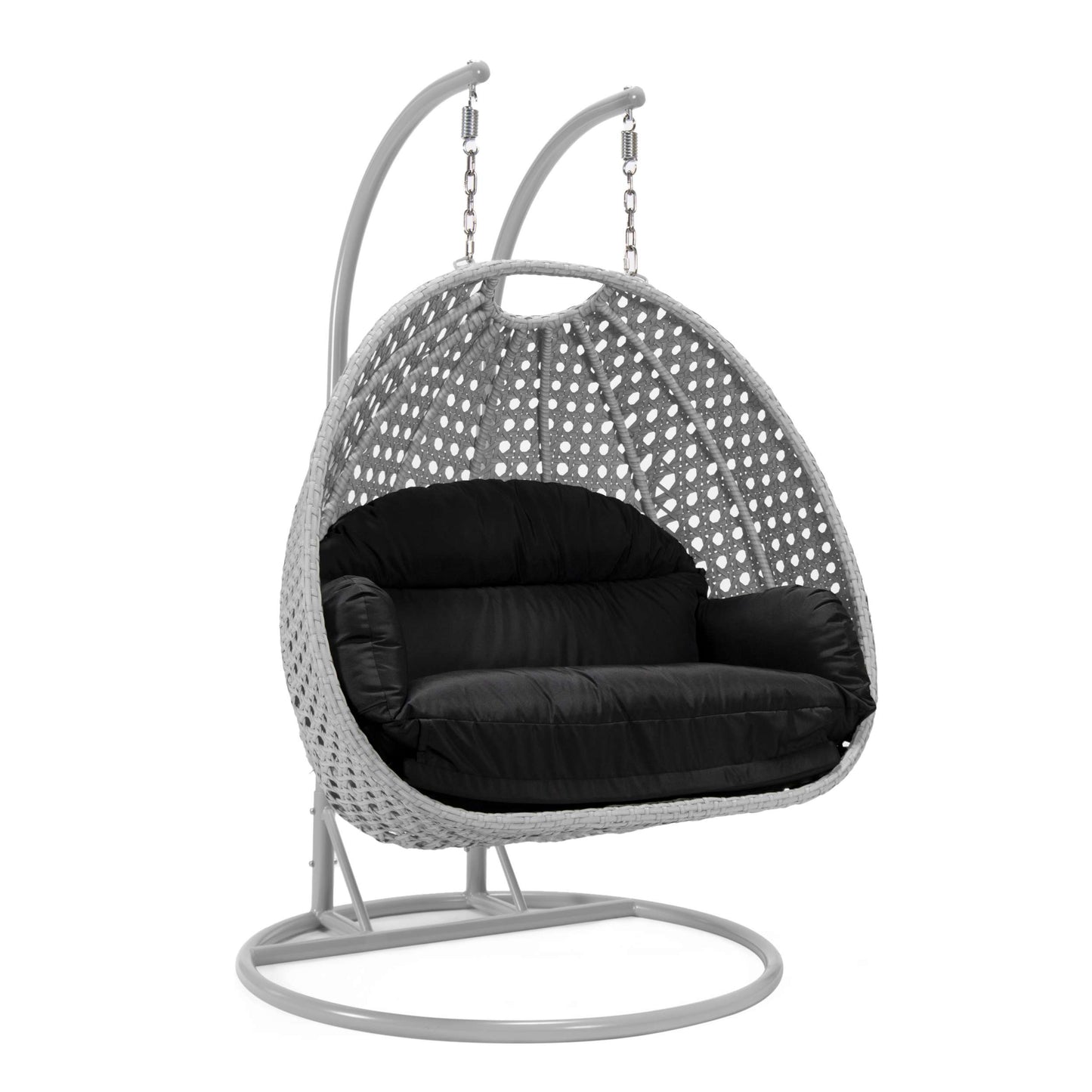 LeisureMod Mendoza Light Grey Wicker Hanging 2 person Egg Swing Chair | Outdoor Porch Swings | Modishstore - 14