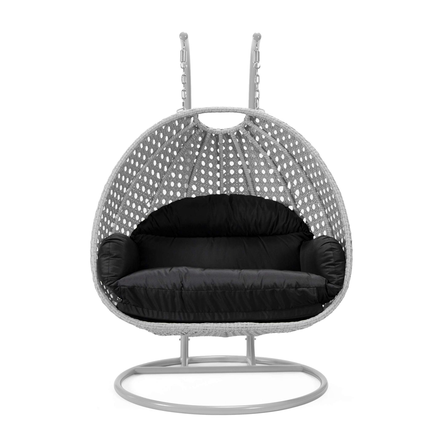 LeisureMod Mendoza Light Grey Wicker Hanging 2 person Egg Swing Chair | Outdoor Porch Swings | Modishstore - 13