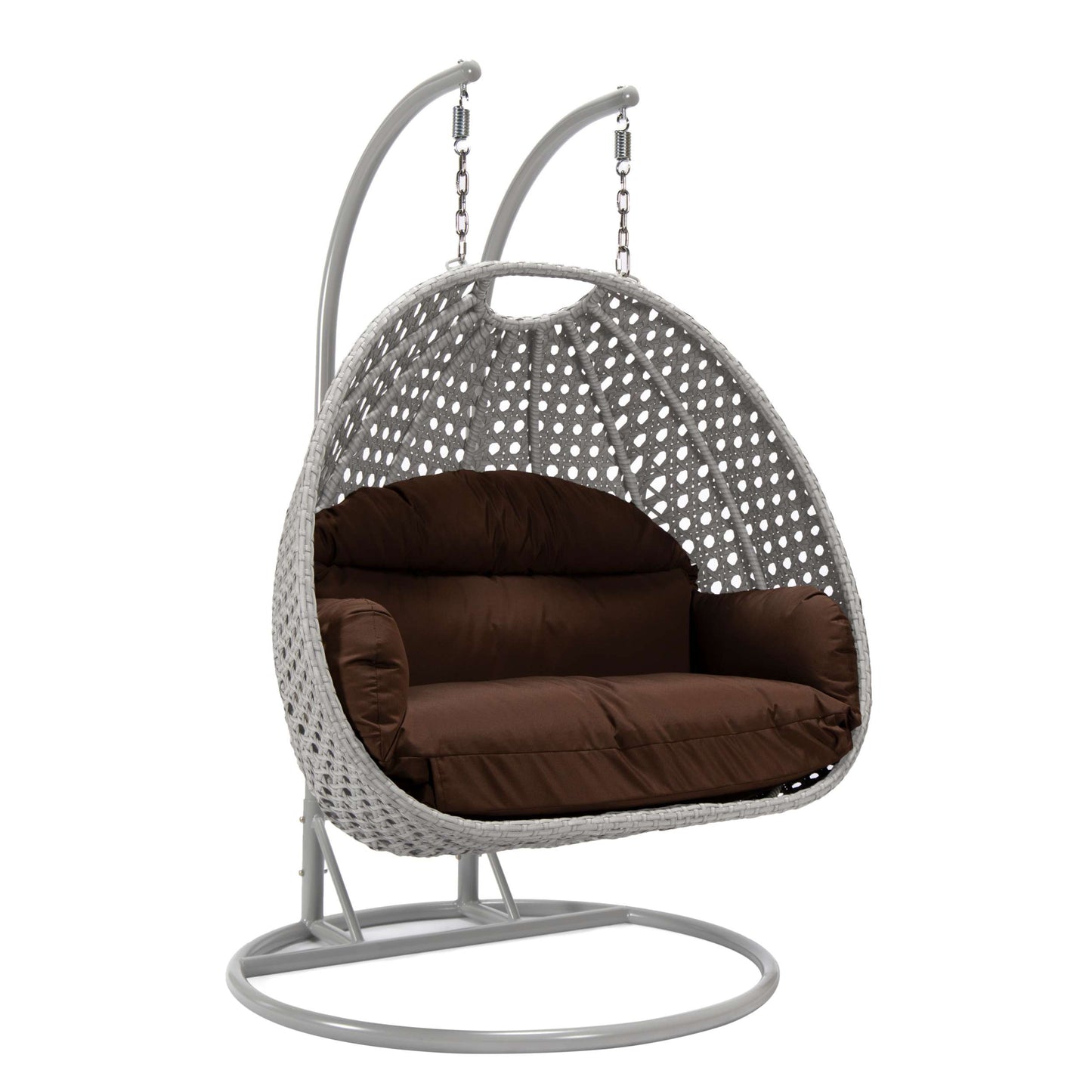 LeisureMod Mendoza Light Grey Wicker Hanging 2 person Egg Swing Chair | Outdoor Porch Swings | Modishstore - 24