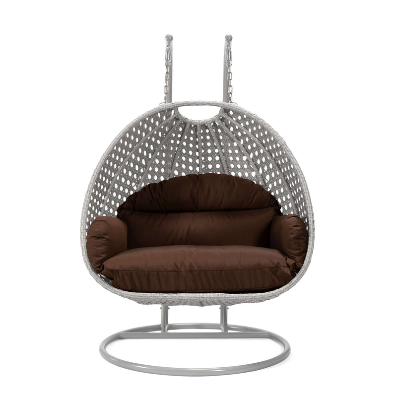 LeisureMod Mendoza Light Grey Wicker Hanging 2 person Egg Swing Chair | Outdoor Porch Swings | Modishstore - 23