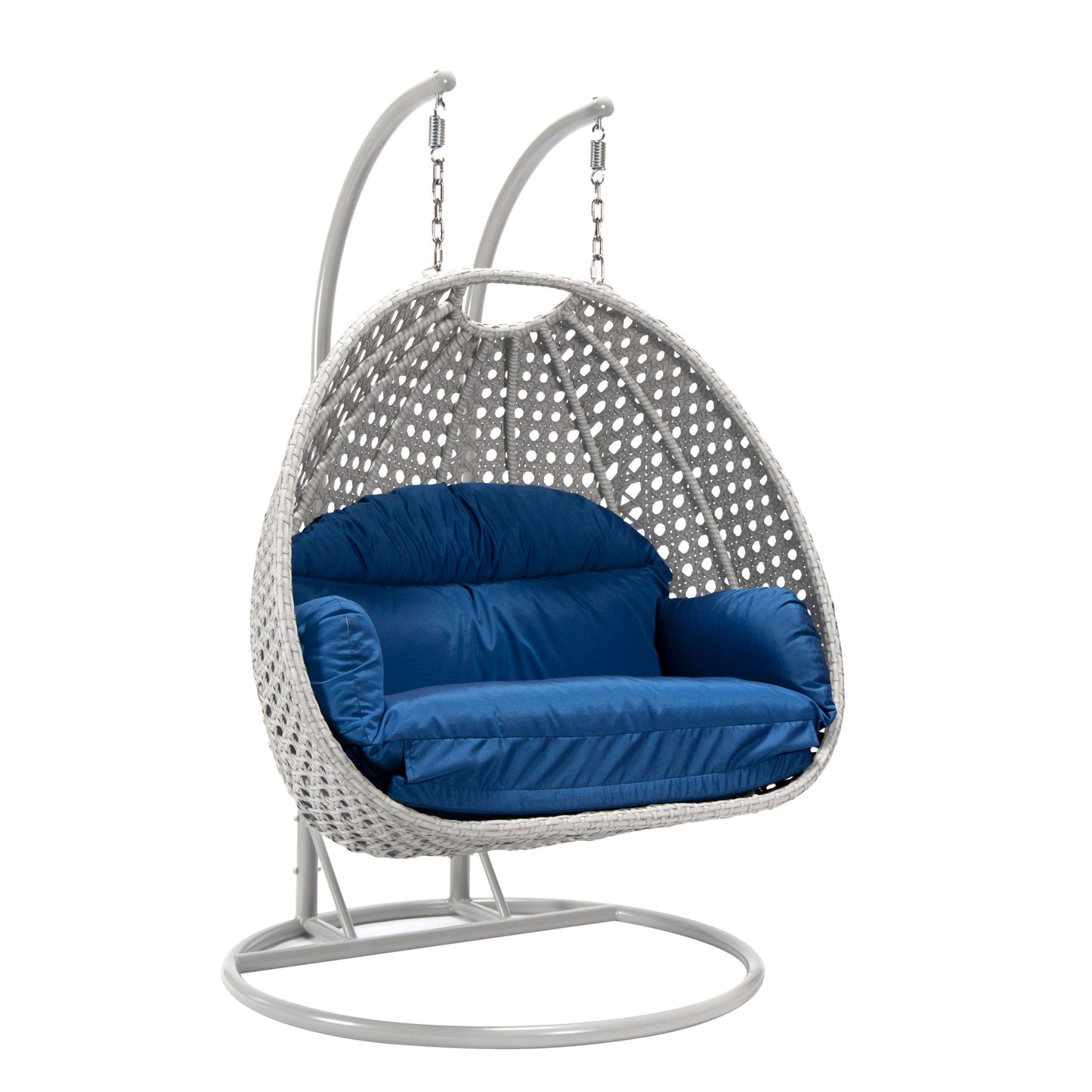 LeisureMod Mendoza Light Grey Wicker Hanging 2 person Egg Swing Chair | Outdoor Porch Swings | Modishstore - 33