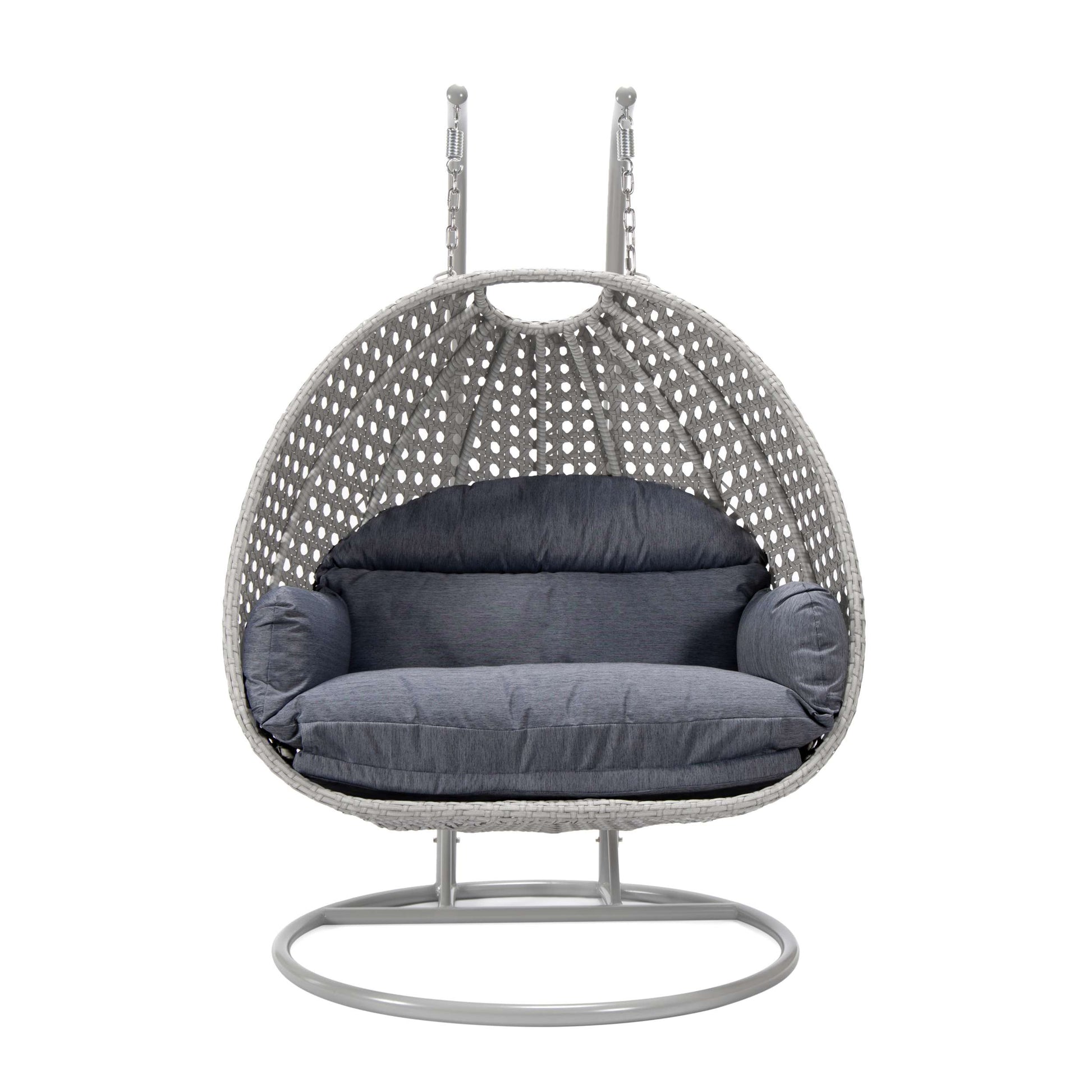 LeisureMod Mendoza Light Grey Wicker Hanging 2 person Egg Swing Chair | Outdoor Porch Swings | Modishstore - 41