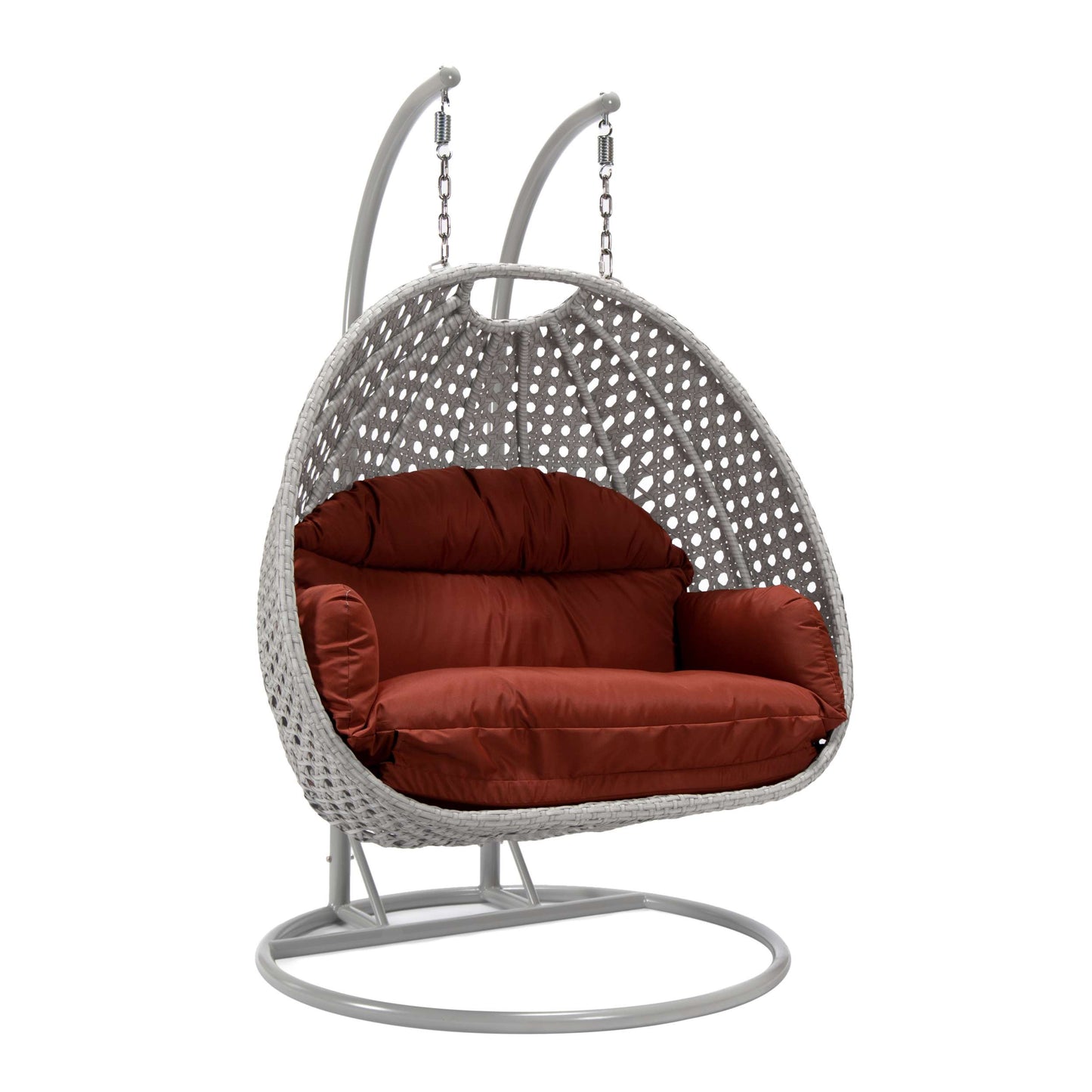 LeisureMod Mendoza Light Grey Wicker Hanging 2 person Egg Swing Chair | Outdoor Porch Swings | Modishstore - 72