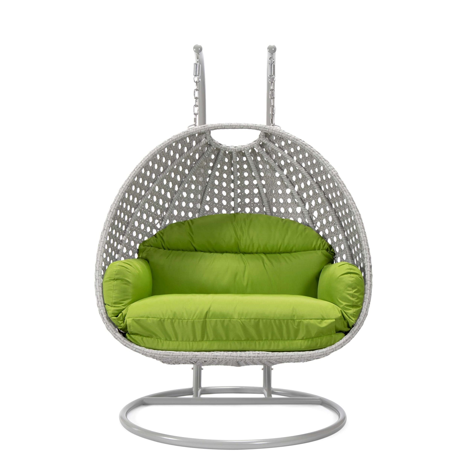 LeisureMod Mendoza Light Grey Wicker Hanging 2 person Egg Swing Chair | Outdoor Porch Swings | Modishstore - 81
